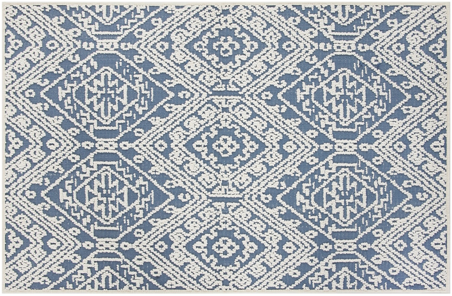 slide 2 of 6, allen + roth 2 x 4 (ft) Loomed Denim Ivory Rectangular Indoor Geometric Machine washable Throw rug 3, 1 ct
