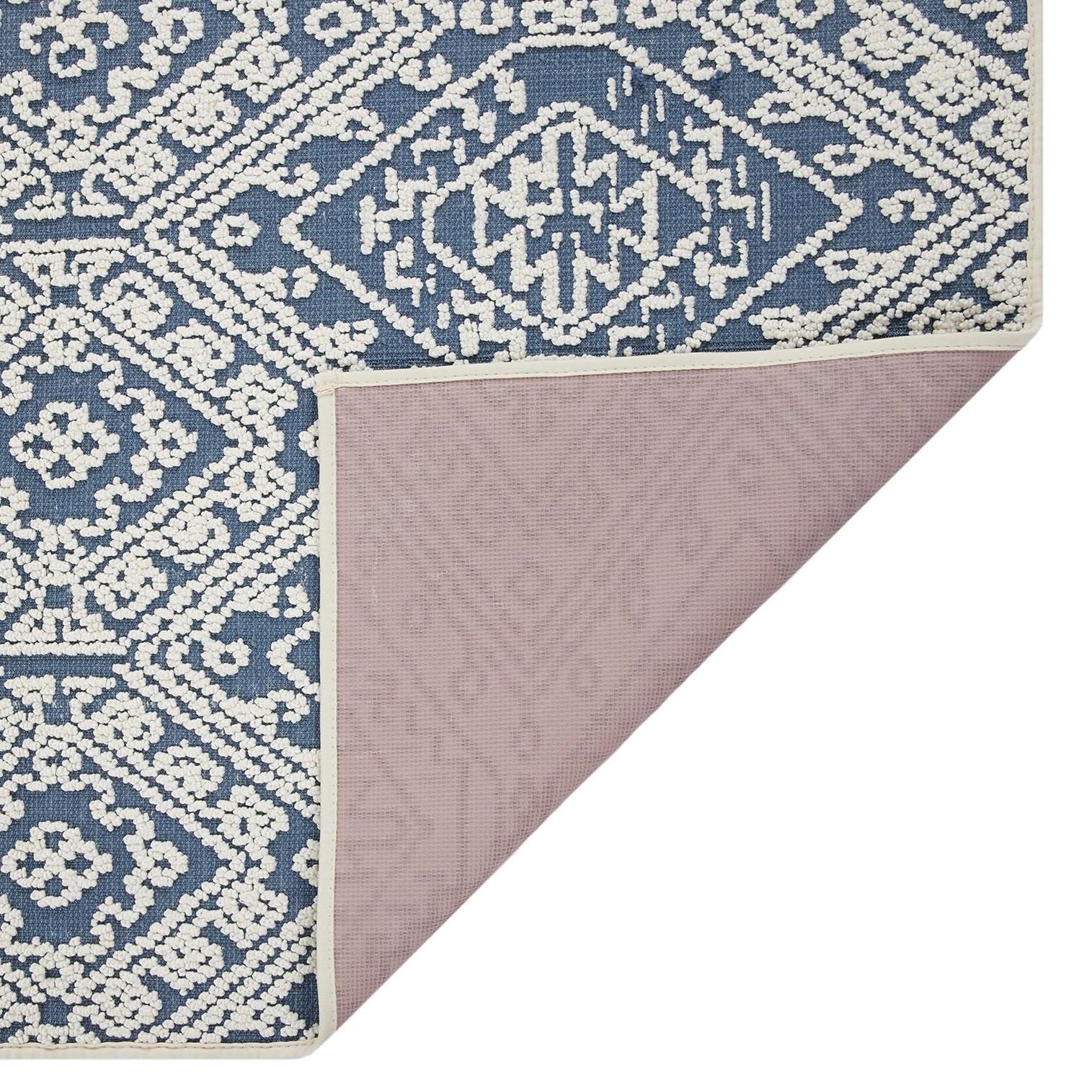 slide 3 of 6, allen + roth 2 x 4 (ft) Loomed Denim Ivory Rectangular Indoor Geometric Machine washable Throw rug 3, 1 ct