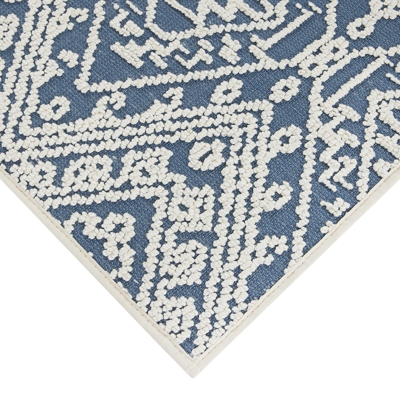 slide 4 of 6, allen + roth 2 x 4 (ft) Loomed Denim Ivory Rectangular Indoor Geometric Machine washable Throw rug 3, 1 ct