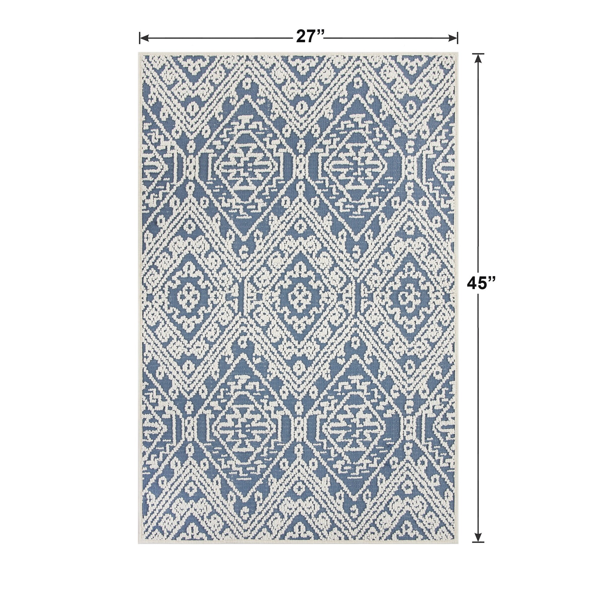 slide 6 of 6, allen + roth 2 x 4 (ft) Loomed Denim Ivory Rectangular Indoor Geometric Machine washable Throw rug 3, 1 ct