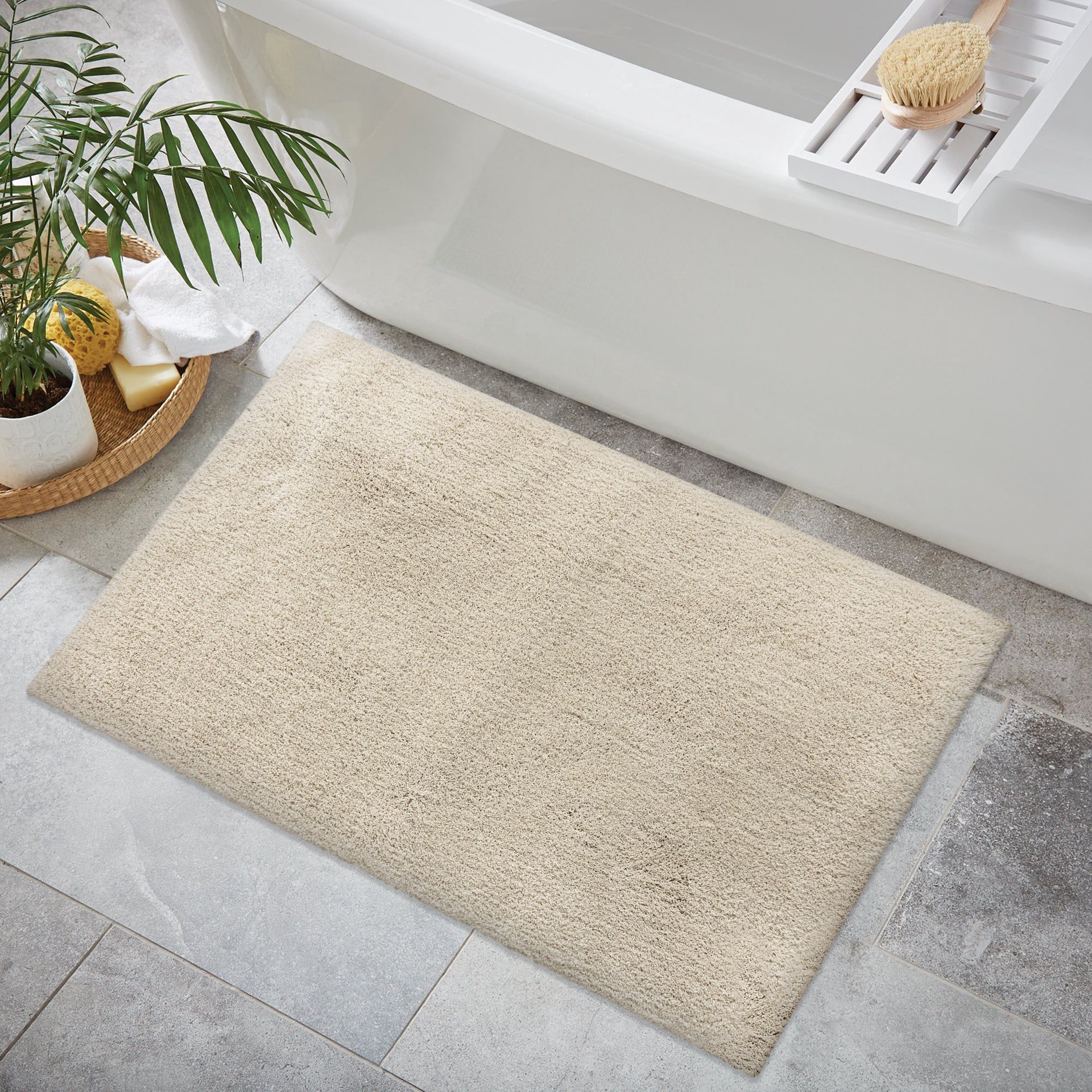 slide 1 of 6, allen + roth 20-in x 32-in Taupe Polyester Bath mat, 1 ct
