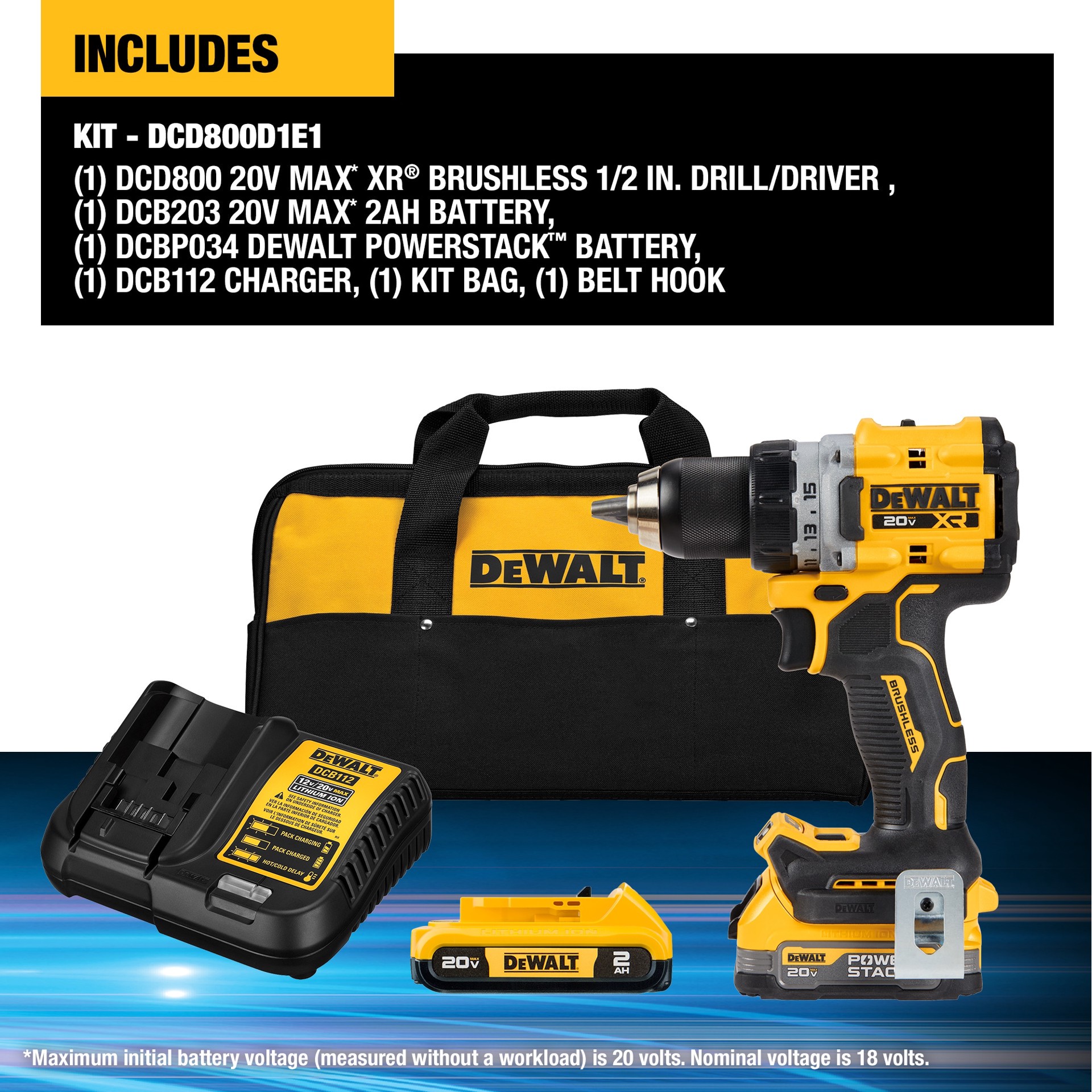 slide 3 of 6, DEWALT XR 20-volt Max 1/2-in Keyless Brushless Cordless Drill ( 2 -Batteries Included, and Charger Included ), 1 ct