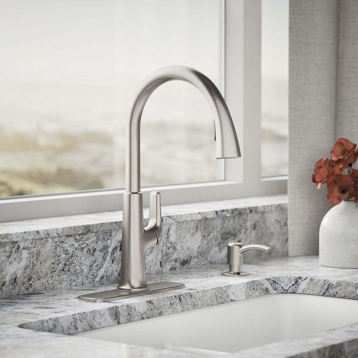 slide 2 of 6, KOHLER Volt Vibrant Stainless Single Handle Deck-mount Pull-down Kitchen Faucet with Sprayer (Includes Deck Plate) (Includes Soap Dispenser), 1 ct