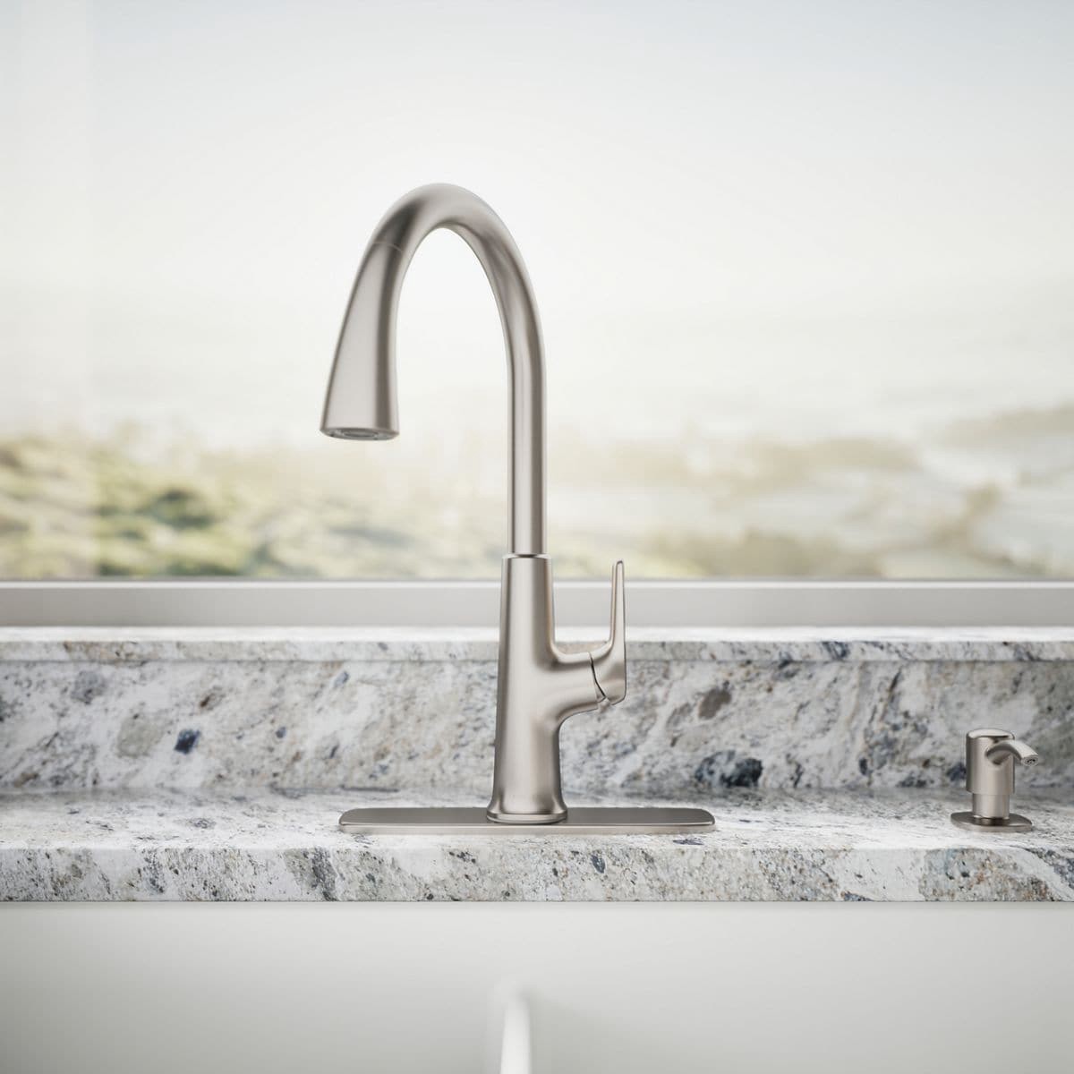 slide 5 of 6, KOHLER Volt Vibrant Stainless Single Handle Deck-mount Pull-down Kitchen Faucet with Sprayer (Includes Deck Plate) (Includes Soap Dispenser), 1 ct