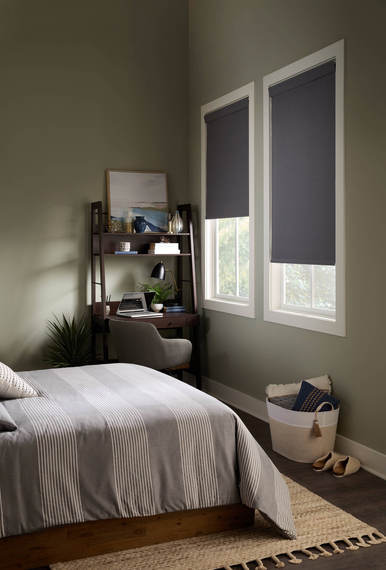 slide 2 of 6, allen + roth 46-in x 72-in Gray Room Darkening Cordless Roller Shade, 1 ct