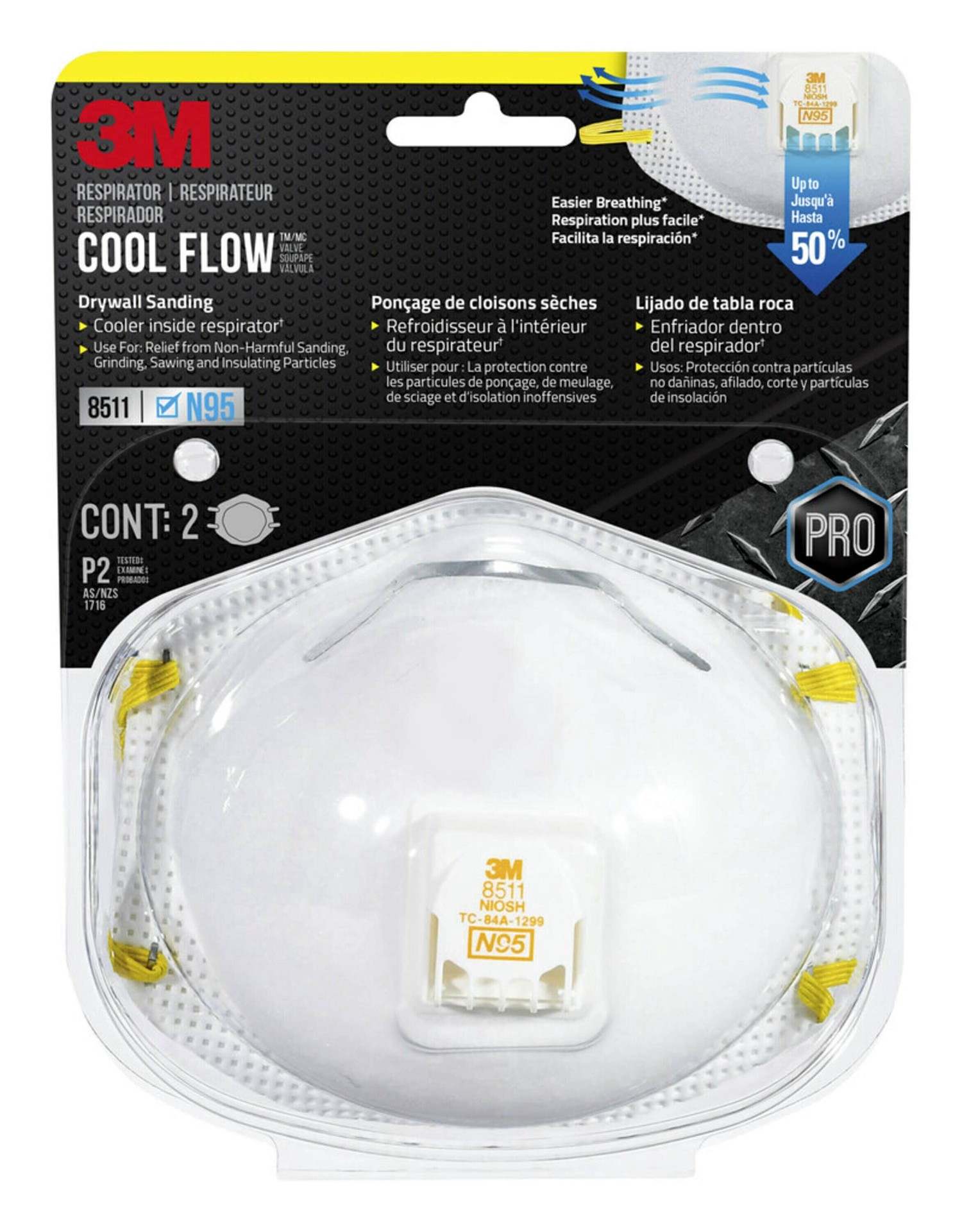 slide 2 of 6, 3M 8511 2 -Pack White Disposable N95 Sanding Disposable respirator, 1 ct