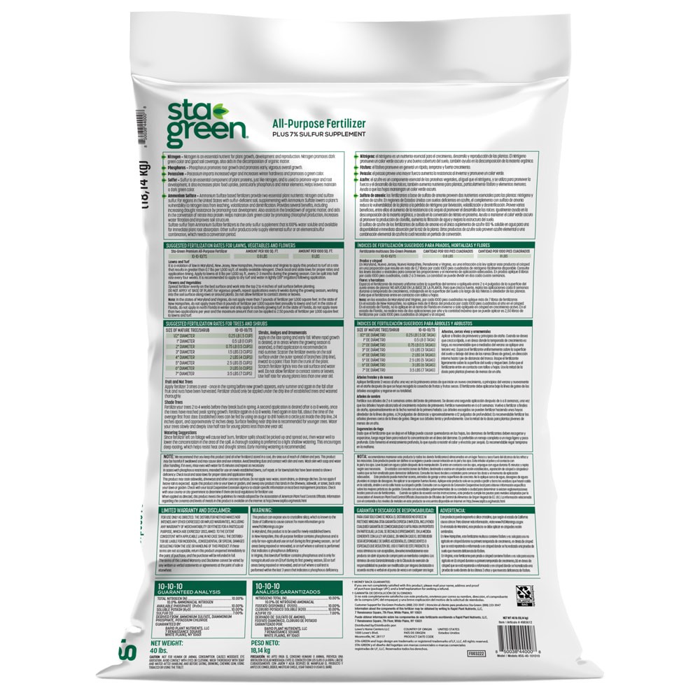 slide 5 of 6, Sta-Green 40-lb 5000-sq ft 10-10-10 All Purpose Fertilizer, 1 ct