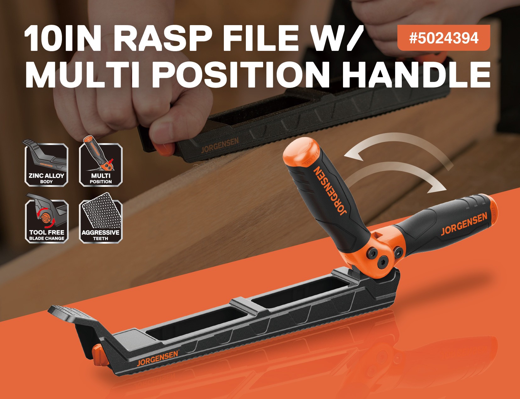 slide 3 of 6, Jorgensen 10-in Rasp Coarse Tooth Flat file, 1 ct