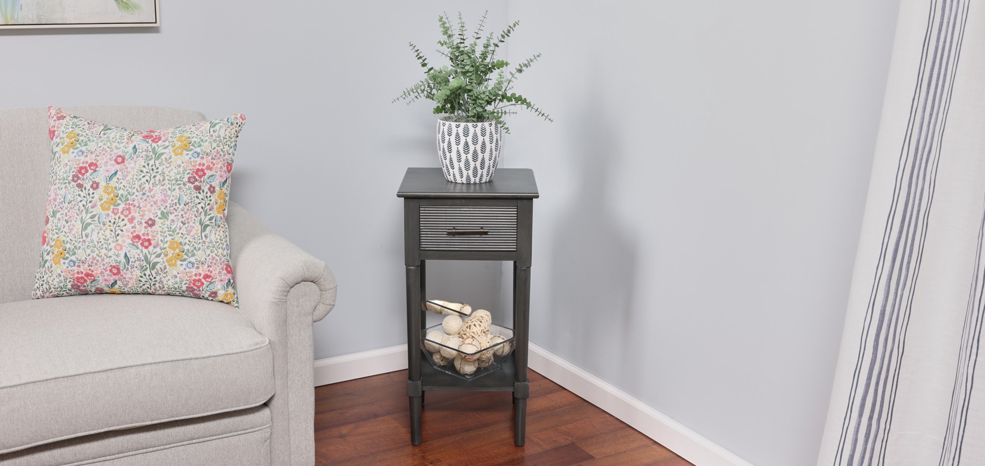 slide 3 of 6, allen + roth 14-in W x 28-in H Gunmetal Wood Midcentury End Table Assembly Required, 1 ct