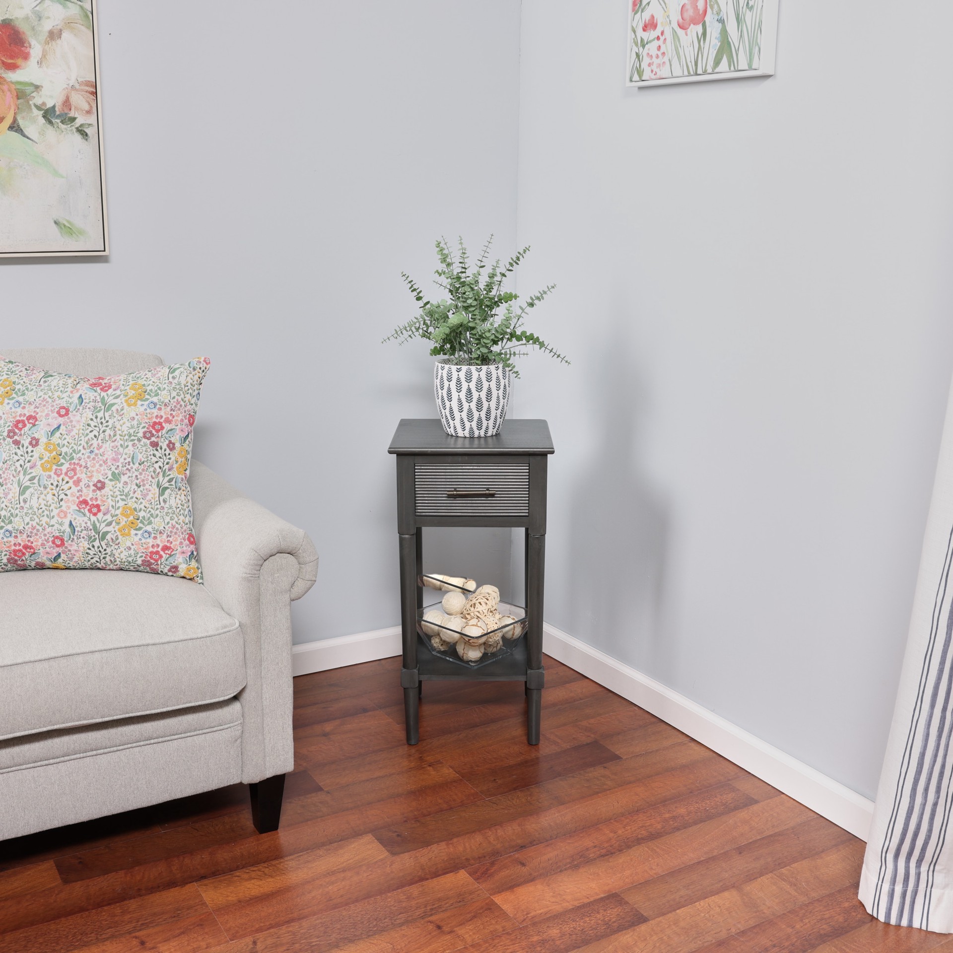slide 4 of 6, allen + roth 14-in W x 28-in H Gunmetal Wood Midcentury End Table Assembly Required, 1 ct