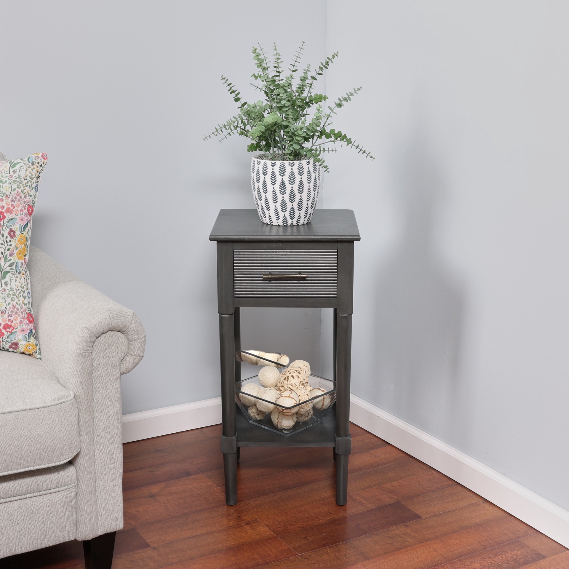 slide 5 of 6, allen + roth 14-in W x 28-in H Gunmetal Wood Midcentury End Table Assembly Required, 1 ct