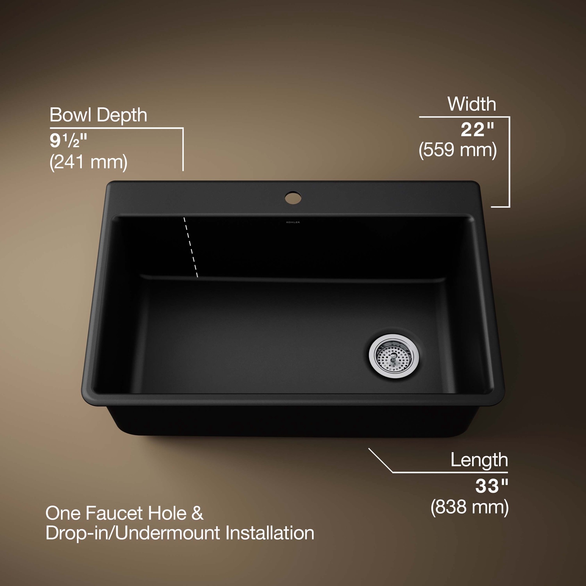 slide 4 of 6, KOHLER Ealing Drop-in or undermount 33-in x 22-in Composite Single bowl Kitchen Sink, 1 ct