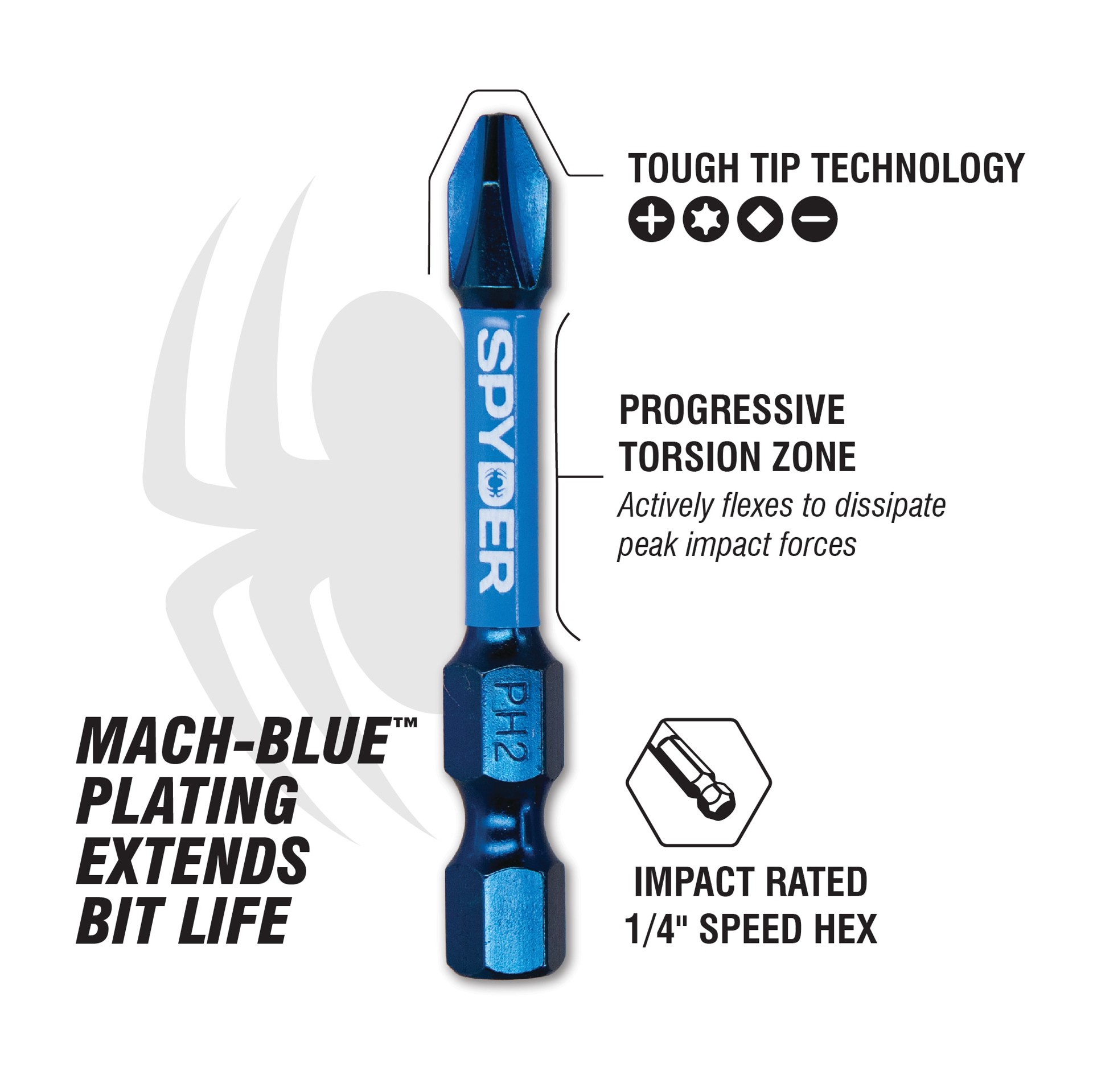 slide 3 of 6, Spyder Mach-Blue T20 1/4-in x 2-in Torx Impact Driver Bit (2-Piece), 1 ct