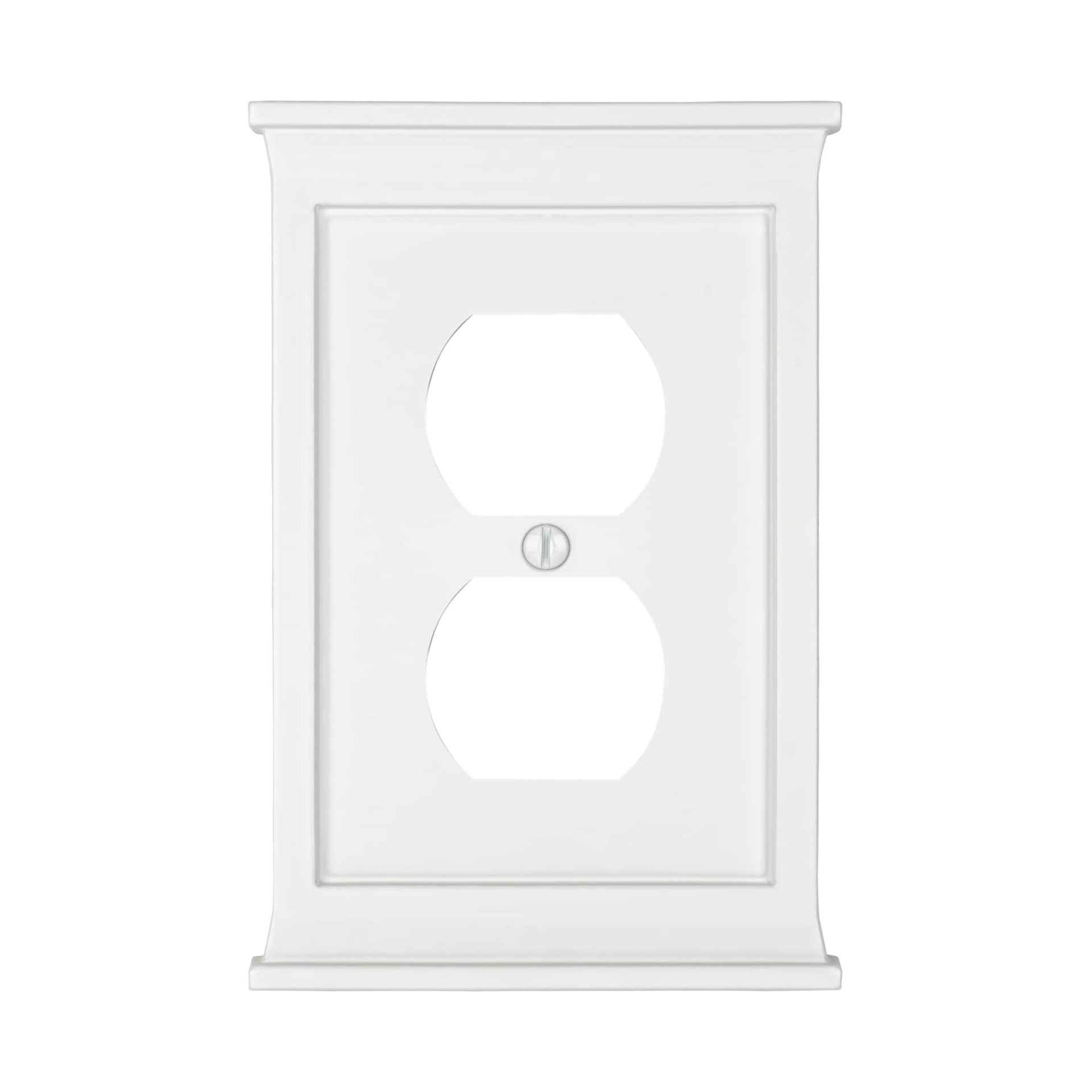 slide 1 of 6, allen + roth Capitol 1 -Gang Standard Size White Composite wood Indoor Duplex Wall Plate, 1 ct