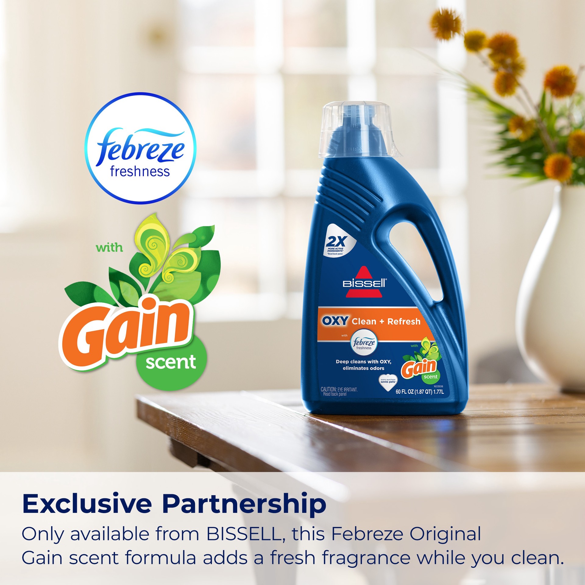 slide 5 of 6, BISSELL Febreze with Gain Scent Oxy Formula 60 -oz Concentrated Steam Cleaner Chemical Solution, 1 ct