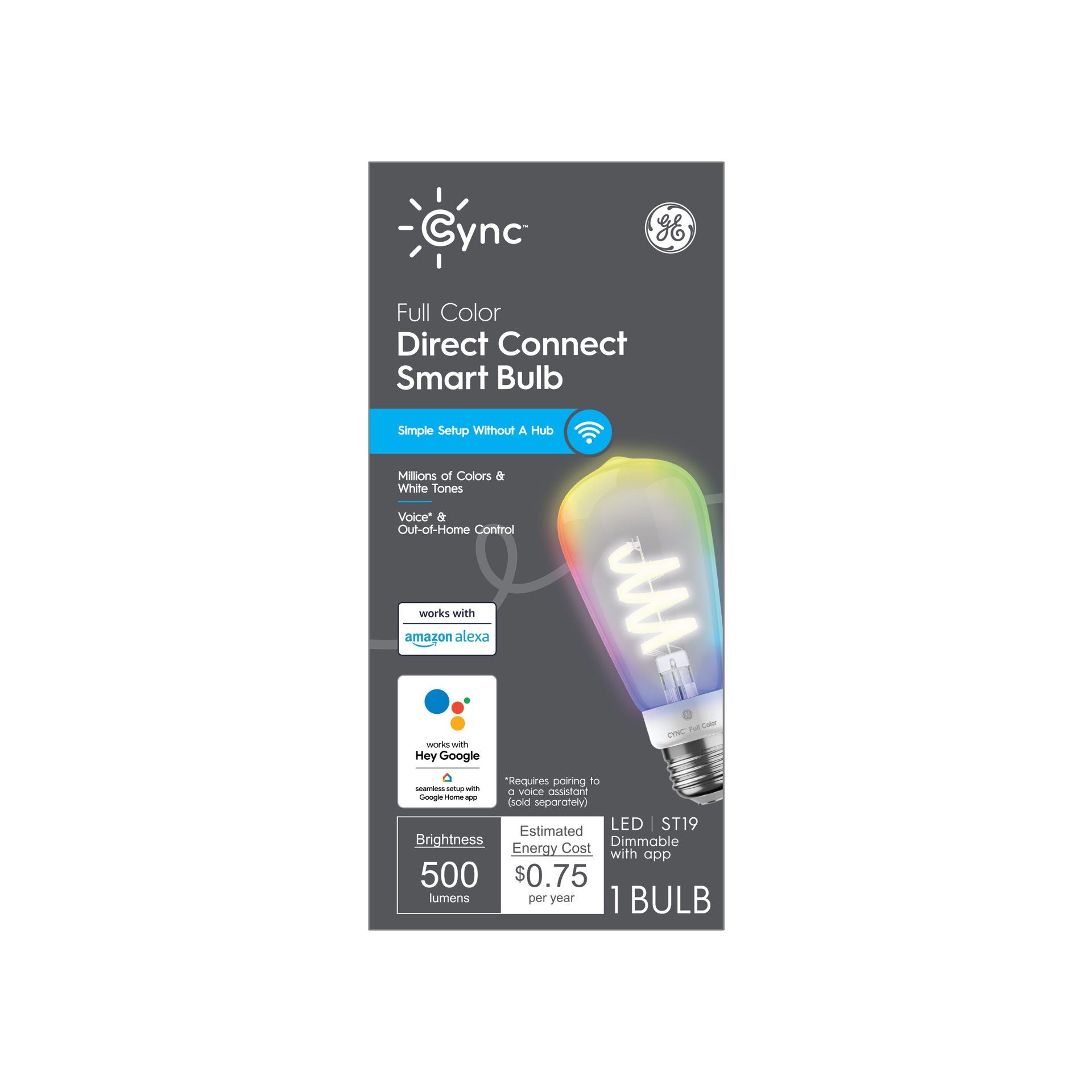 slide 4 of 6, GE Cync 60 -Watt EQ ST19 Full spectrum Medium base (E-26) Dimmable Smart LED Decorative Light Bulb, 1 ct