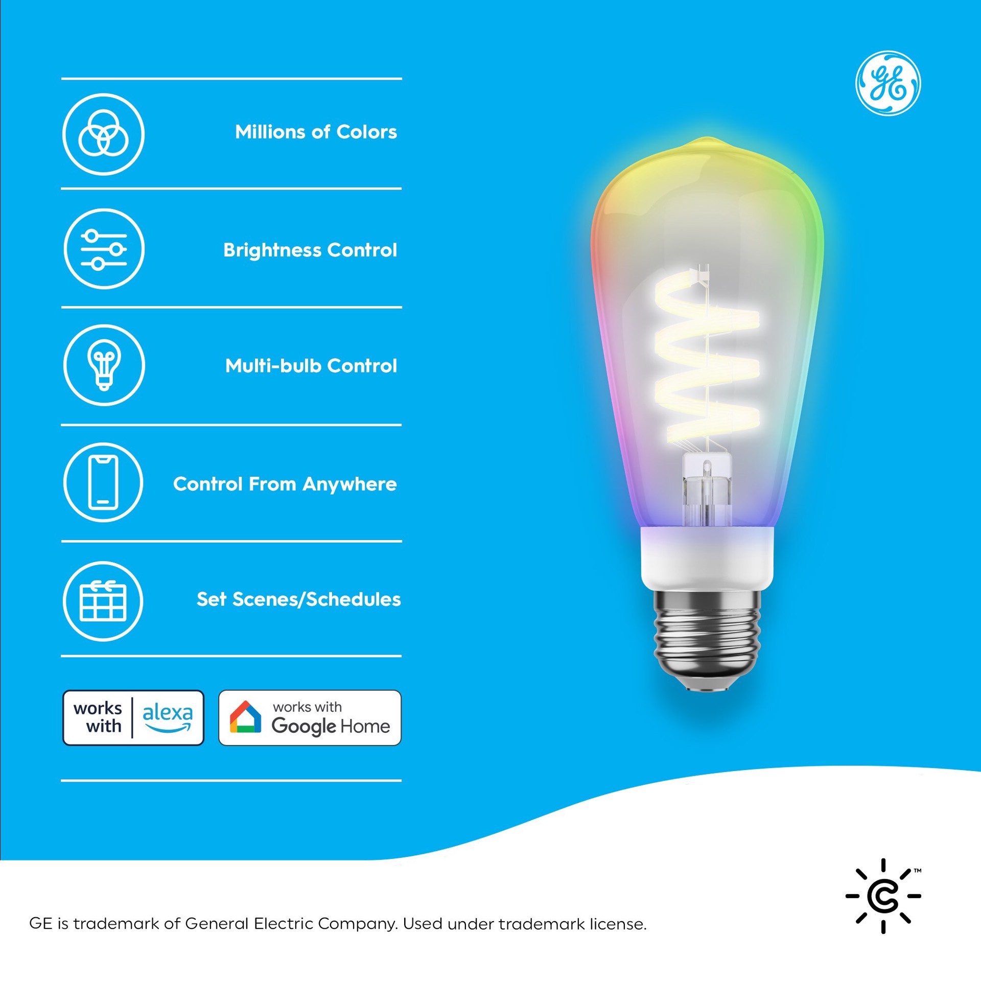 slide 6 of 6, GE Cync 60 -Watt EQ ST19 Full spectrum Medium base (E-26) Dimmable Smart LED Decorative Light Bulb, 1 ct