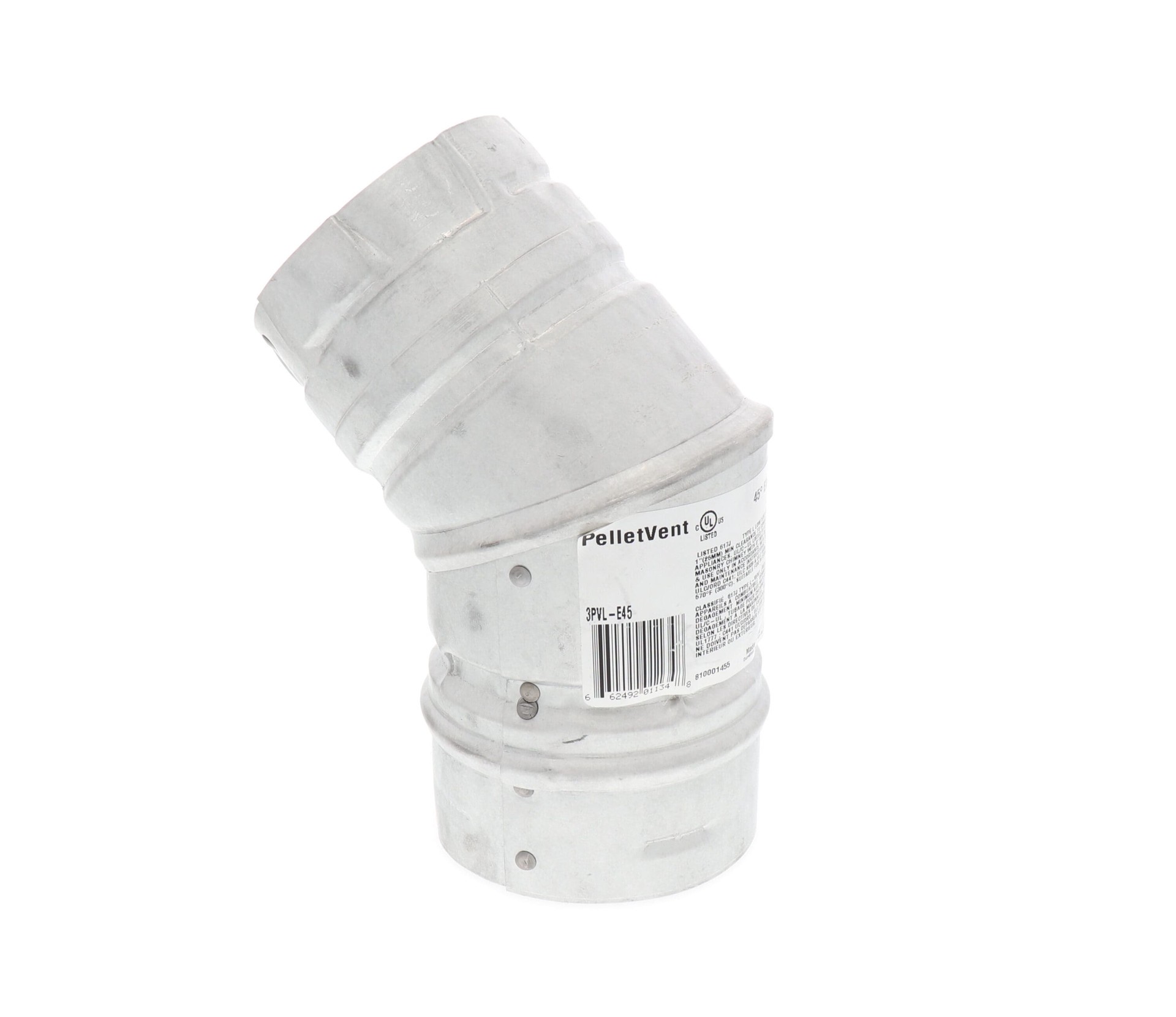 slide 3 of 5, DuraVent Stainless Steel/Silver Pellet vent 45-degree elbow, 1 ct