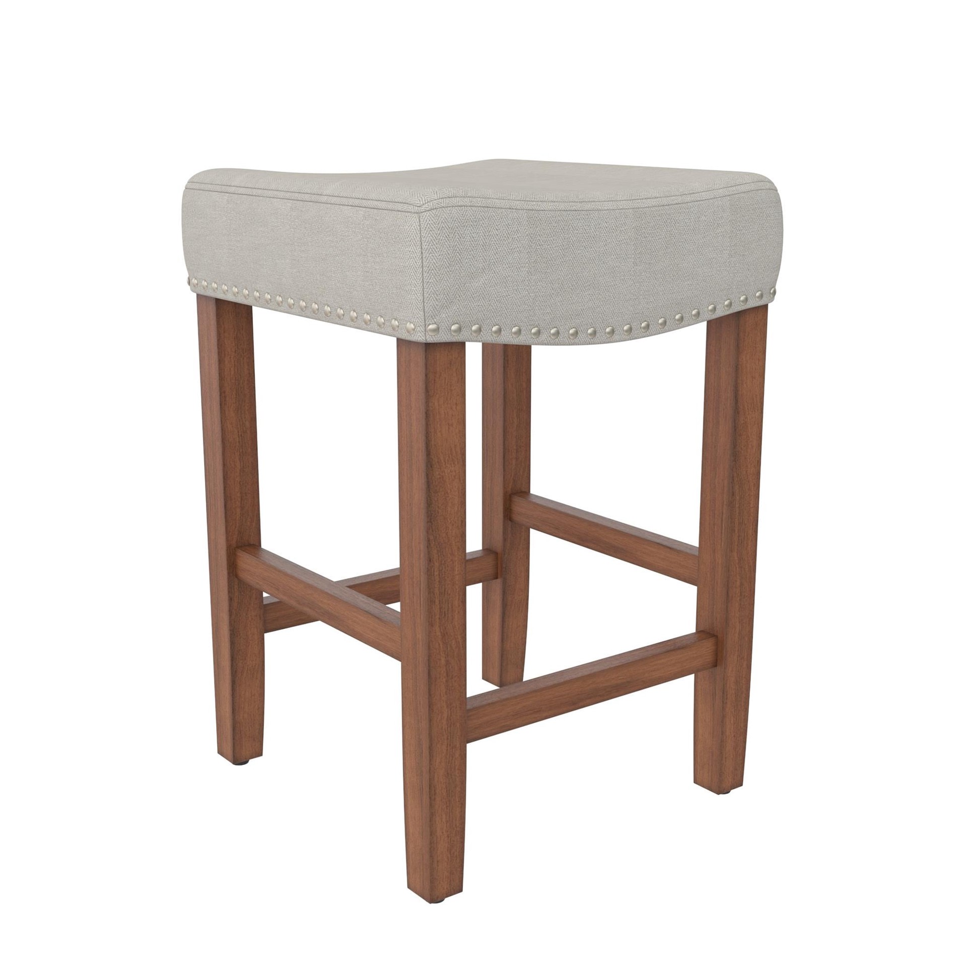slide 3 of 6, allen + roth Beige 24.0-in H Counter height Upholstered Wood Bar Stool, 1 ct