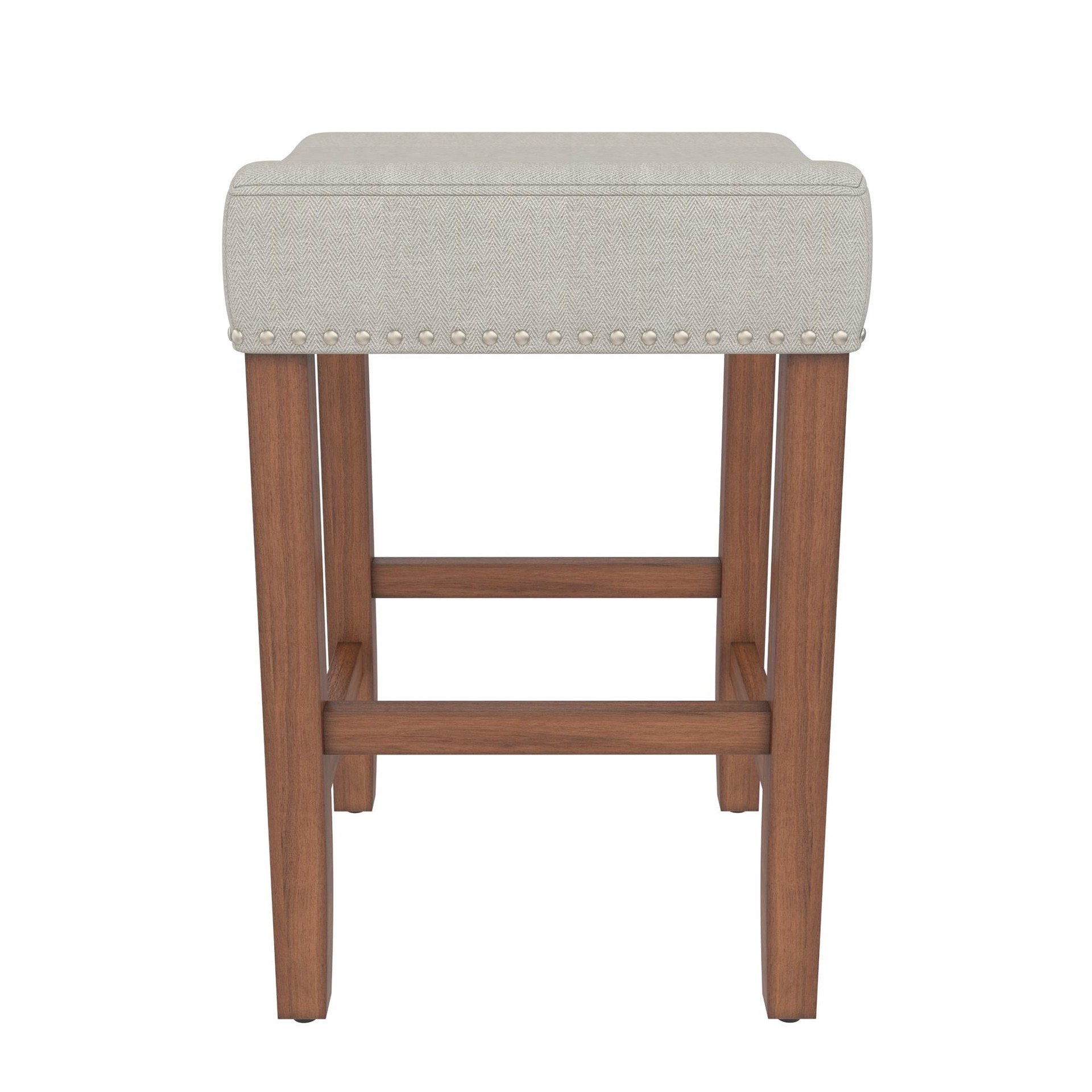 slide 5 of 6, allen + roth Beige 24.0-in H Counter height Upholstered Wood Bar Stool, 1 ct