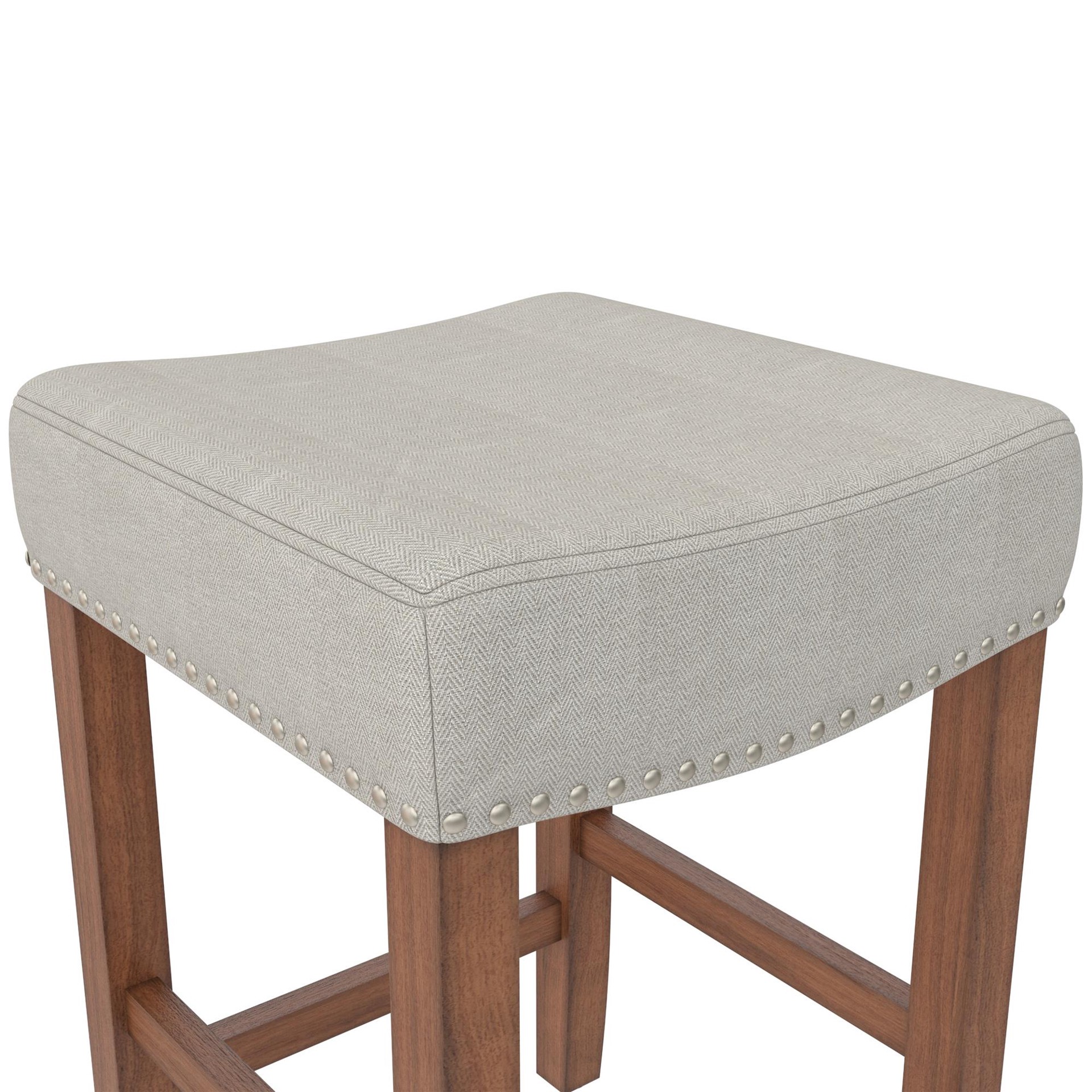 slide 6 of 6, allen + roth Beige 24.0-in H Counter height Upholstered Wood Bar Stool, 1 ct