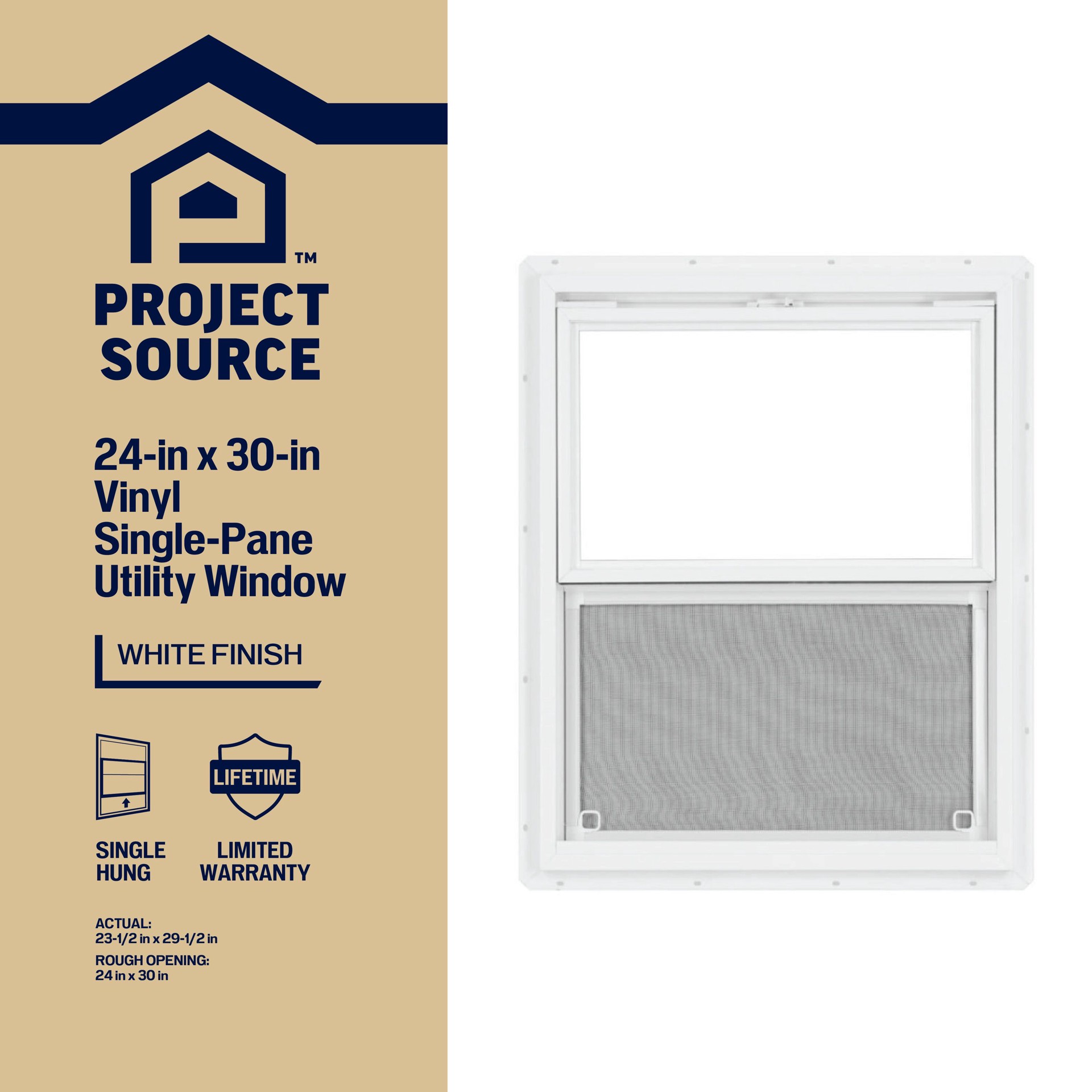 slide 2 of 6, Project Source 20000S Series White Exterior Vinyl New construction Single Hung Window Single Pane Glass (Half Screen Included), 1 ct