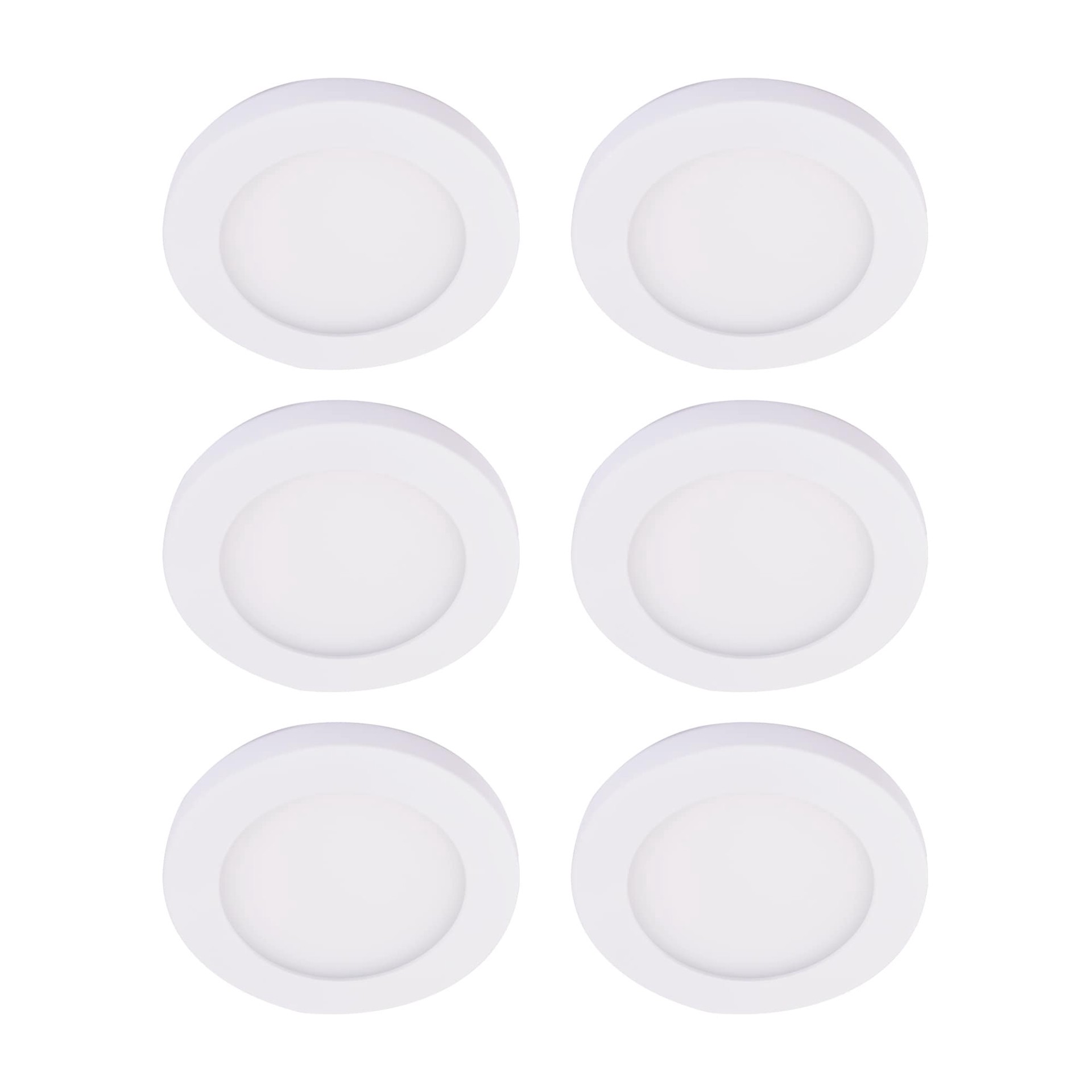 slide 1 of 6, Utilitech White 4-in 600 -Lumens Switchable white Round Dimmable LED Wet rated Recessed Downlight 6 -Pack, 1 ct