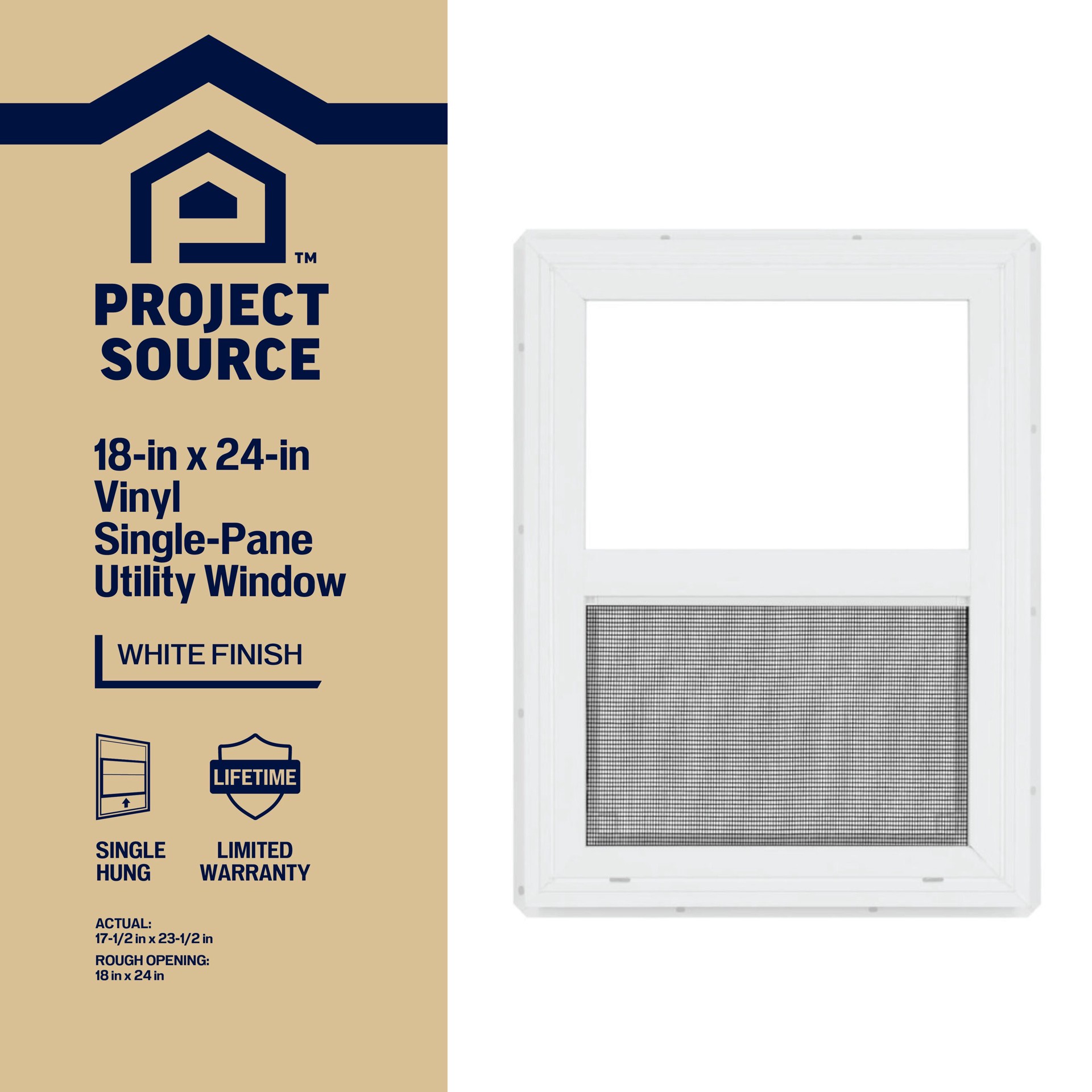 slide 2 of 6, Project Source 20000S Series White Exterior Vinyl New construction Single Hung Window Single Pane Glass (Half Screen Included), 1 ct