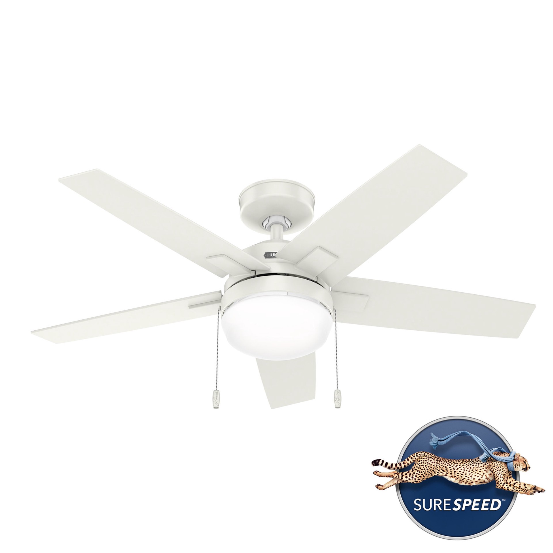 slide 4 of 6, Hunter Khamsin 44-in Fresh White with Fresh White Blades Ceiling Fan With Light 5 -Blade, 1 ct