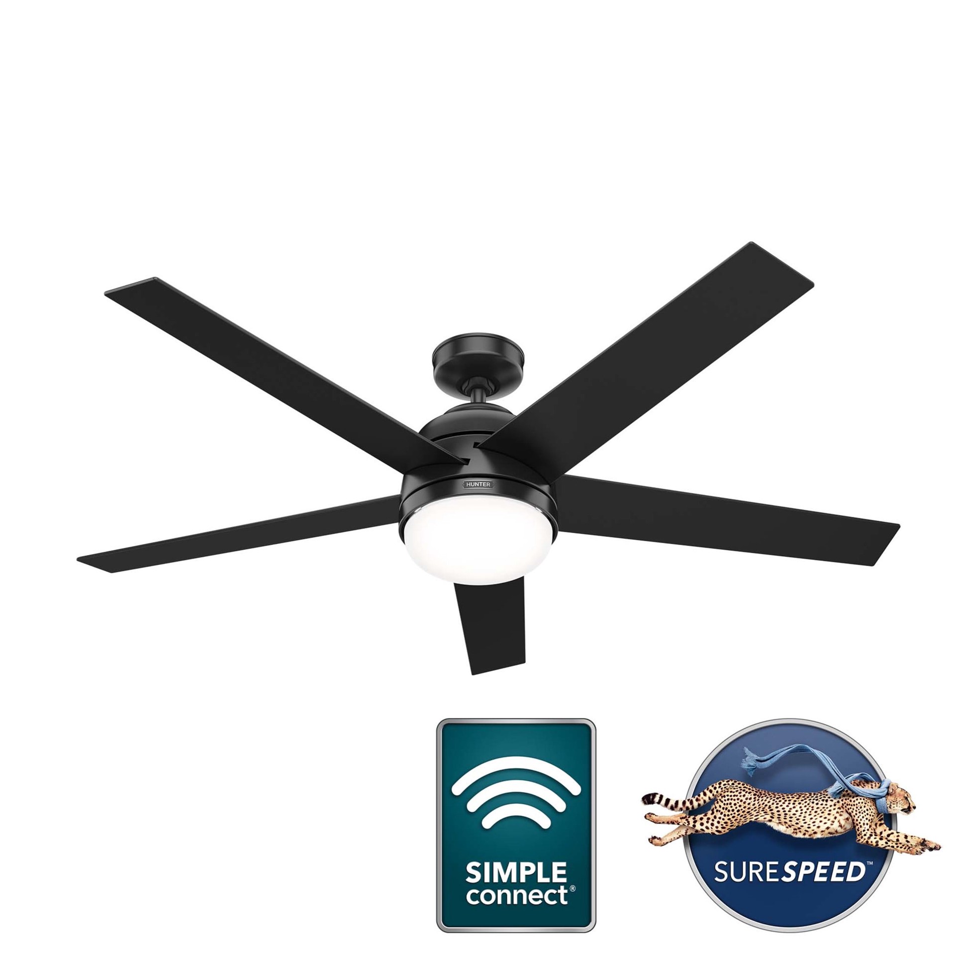 slide 3 of 6, Hunter Coriolis 60-in Matte Black with Matte Black Blades Smart Ceiling Fan With Light 5 -Blade, 1 ct