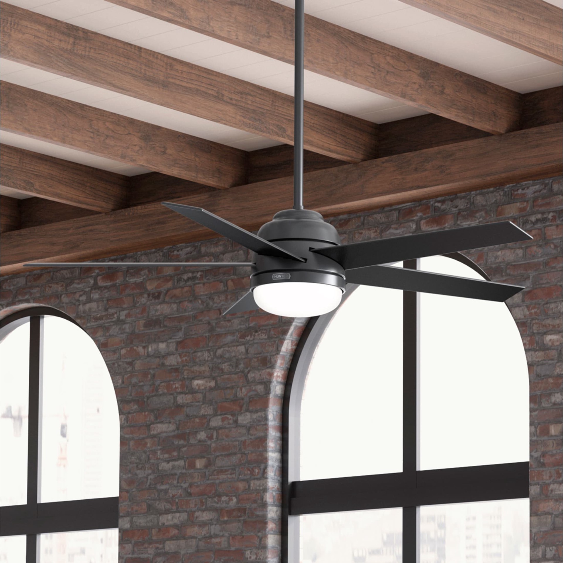slide 1 of 6, Hunter Coriolis 60-in Matte Black with Matte Black Blades Smart Ceiling Fan With Light 5 -Blade, 1 ct