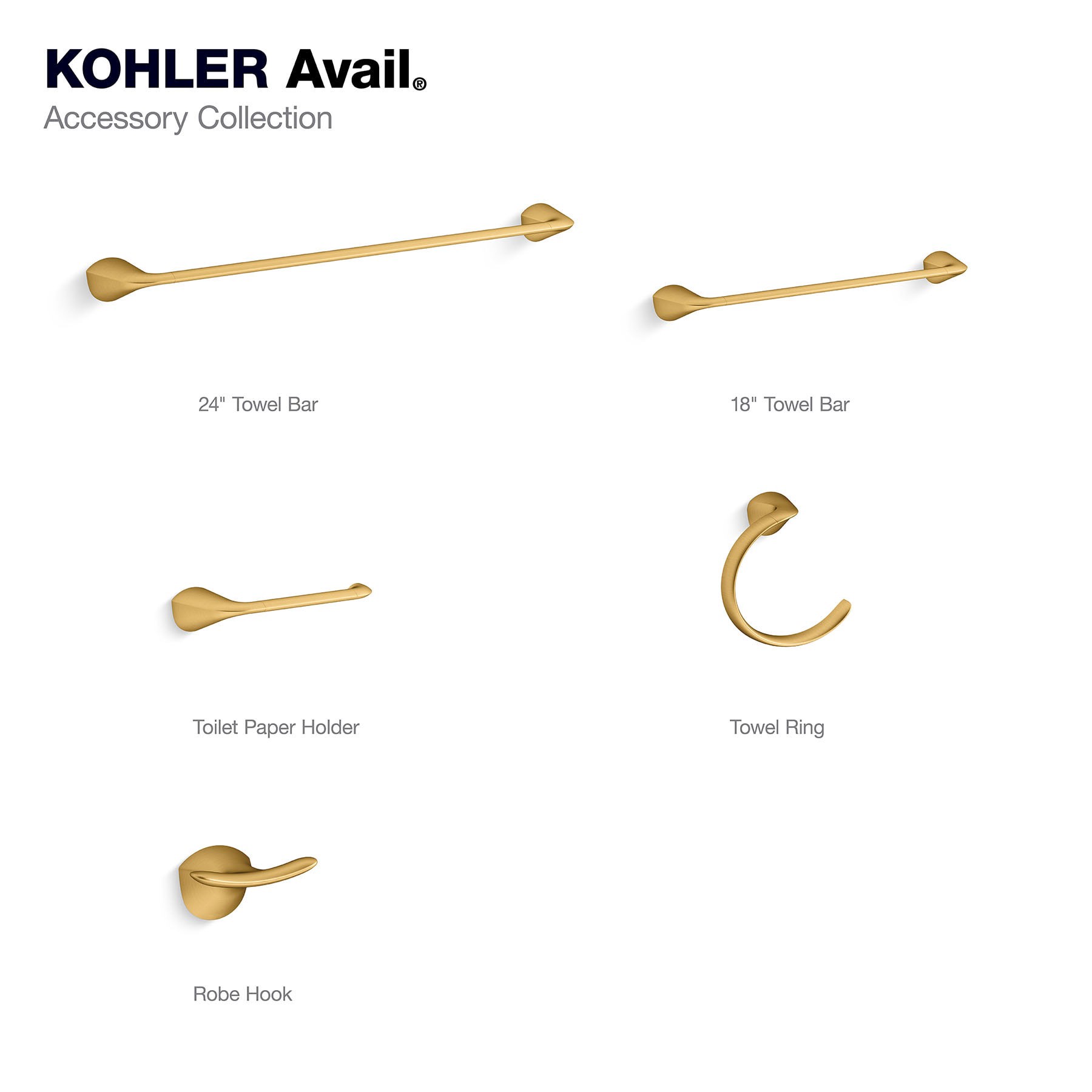 slide 6 of 6, KOHLER Avail 18-in Vibrant Brushed Moderne Brass Wall mount Single Towel Bar, 1 ct