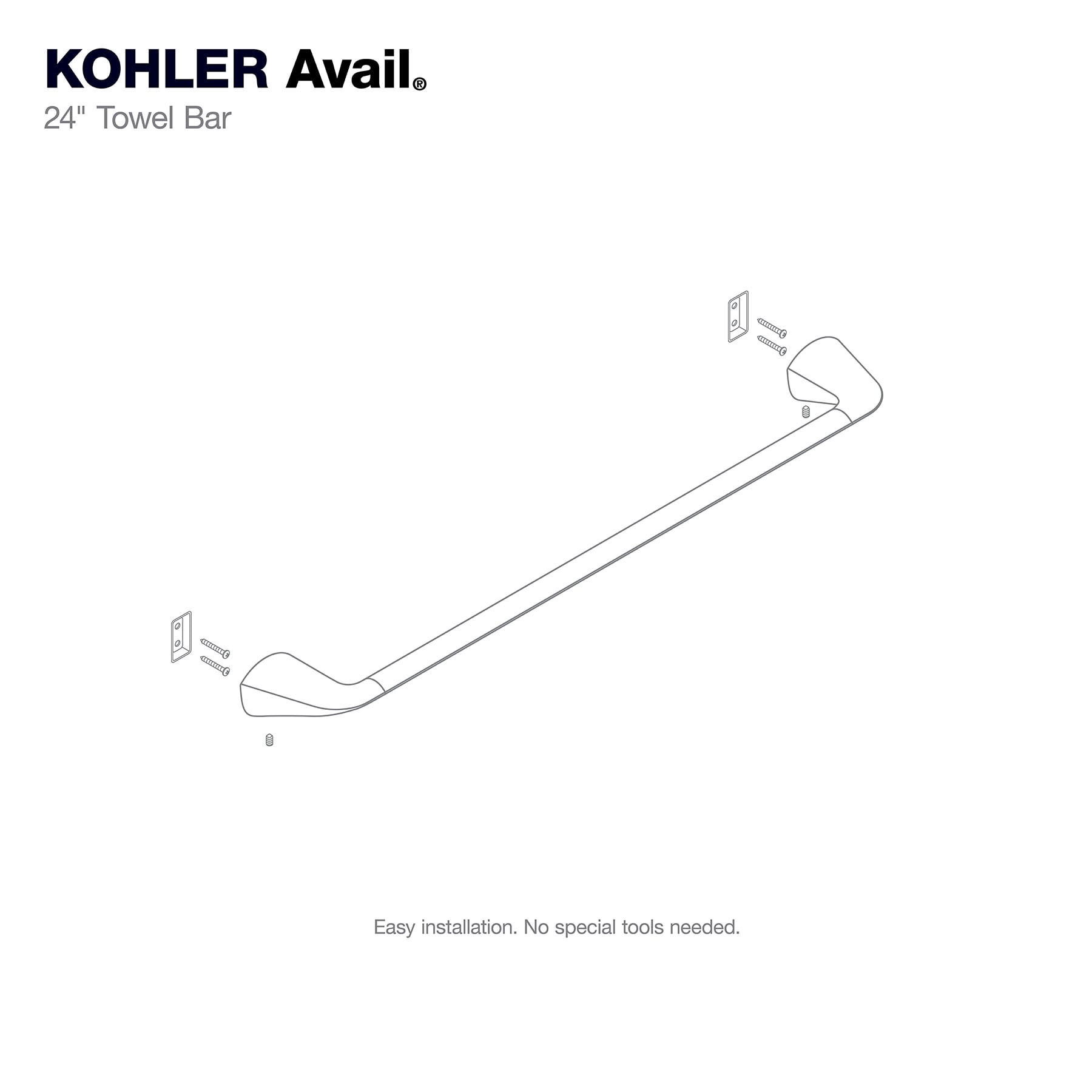 slide 3 of 6, KOHLER Avail 24-in Vibrant Brushed Moderne Brass Wall mount Single Towel Bar, 1 ct