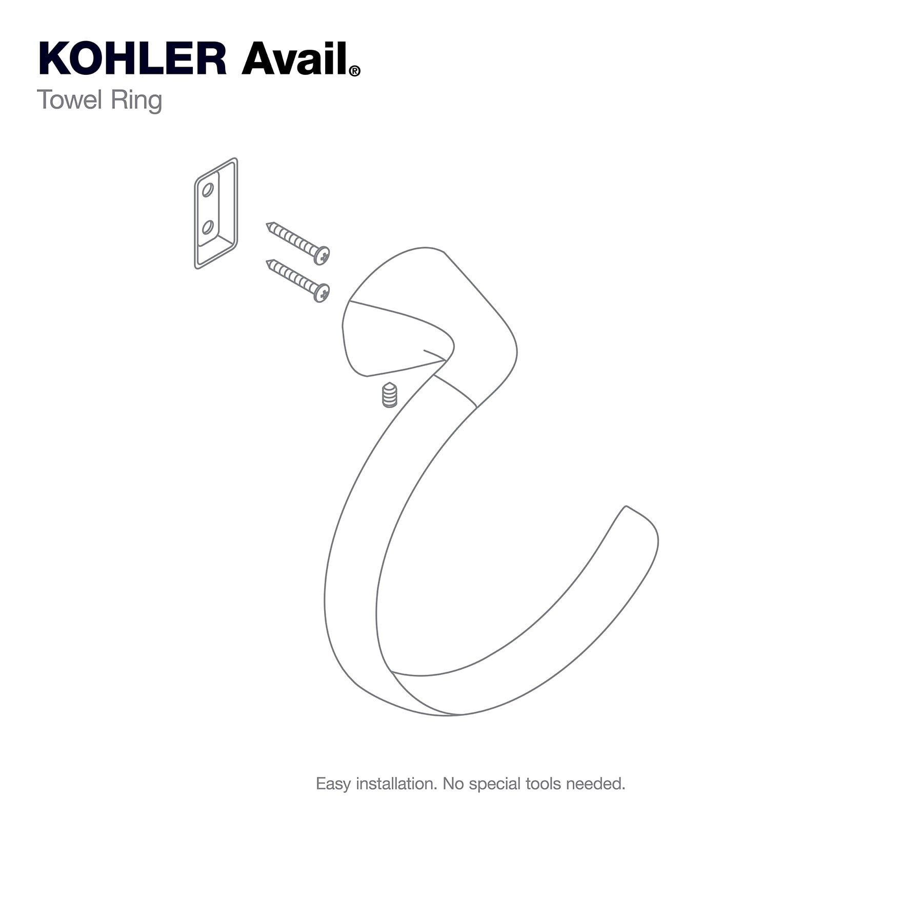 slide 3 of 6, KOHLER Avail Vibrant Brushed Moderne Brass Wall mount Single Towel Ring, 1 ct