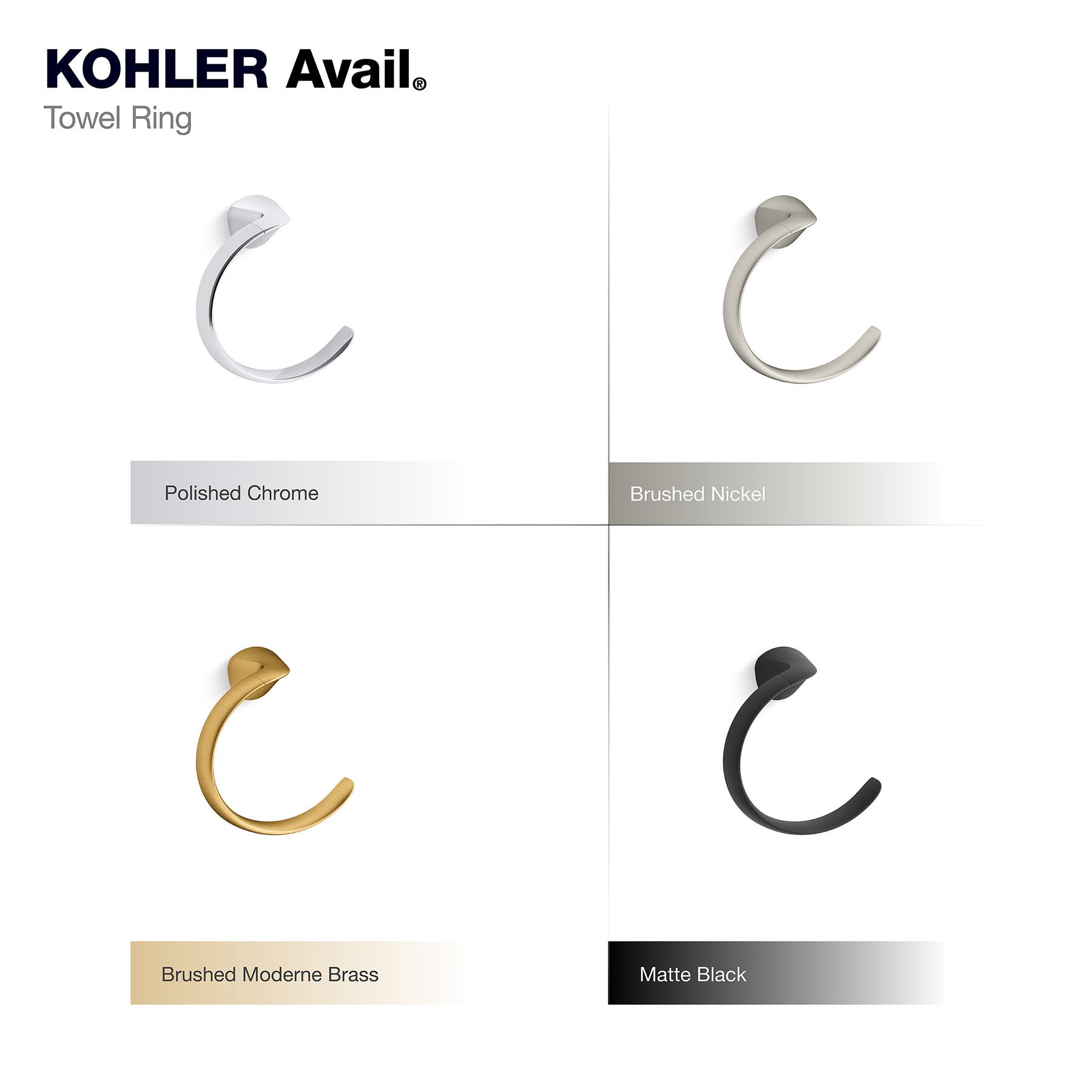 slide 5 of 6, KOHLER Avail Vibrant Brushed Moderne Brass Wall mount Single Towel Ring, 1 ct