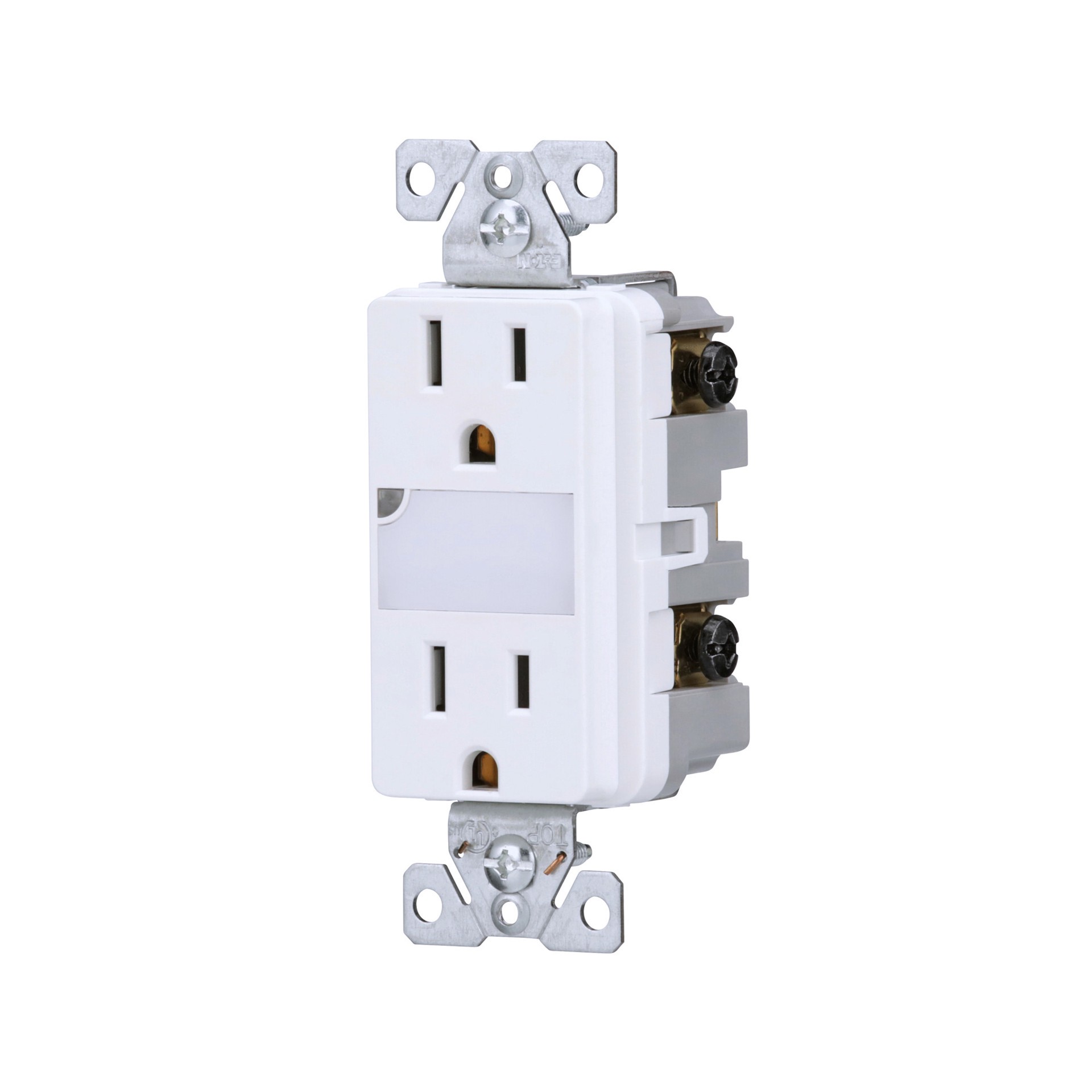 slide 2 of 6, Eaton 15 -Amp 125-volt Tamper Resistant Residential Decorator Outlet with night light , White, 1 ct
