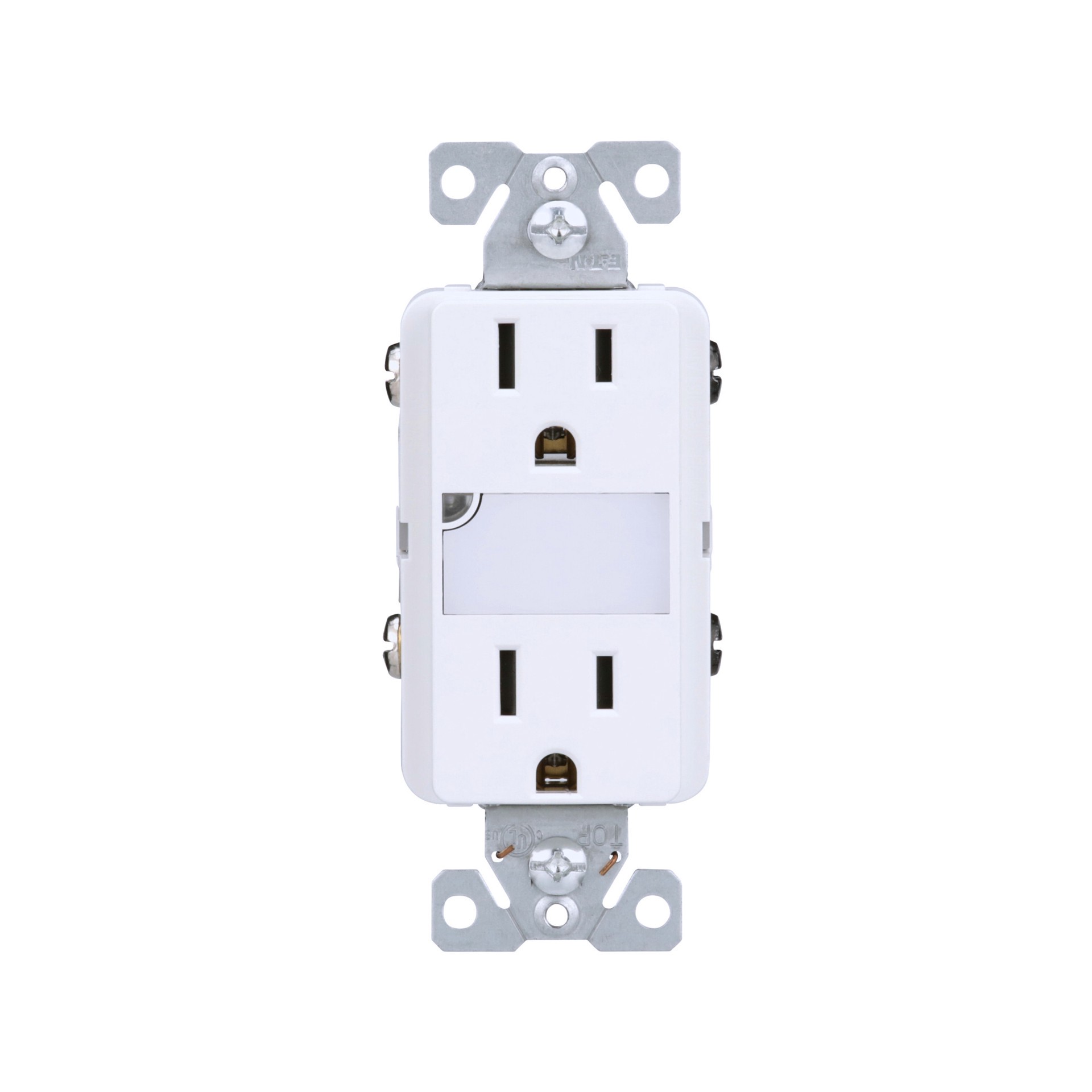 slide 1 of 6, Eaton 15 -Amp 125-volt Tamper Resistant Residential Decorator Outlet with night light , White, 1 ct