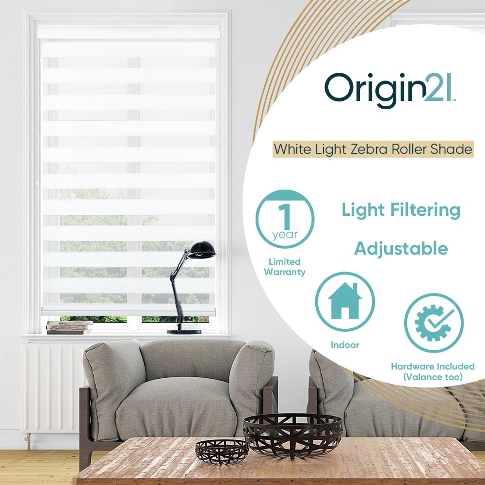 slide 3 of 6, Origin 21 31-in x 64-in White Light Filtering Cordless Zebra Roller Shade, 1 ct