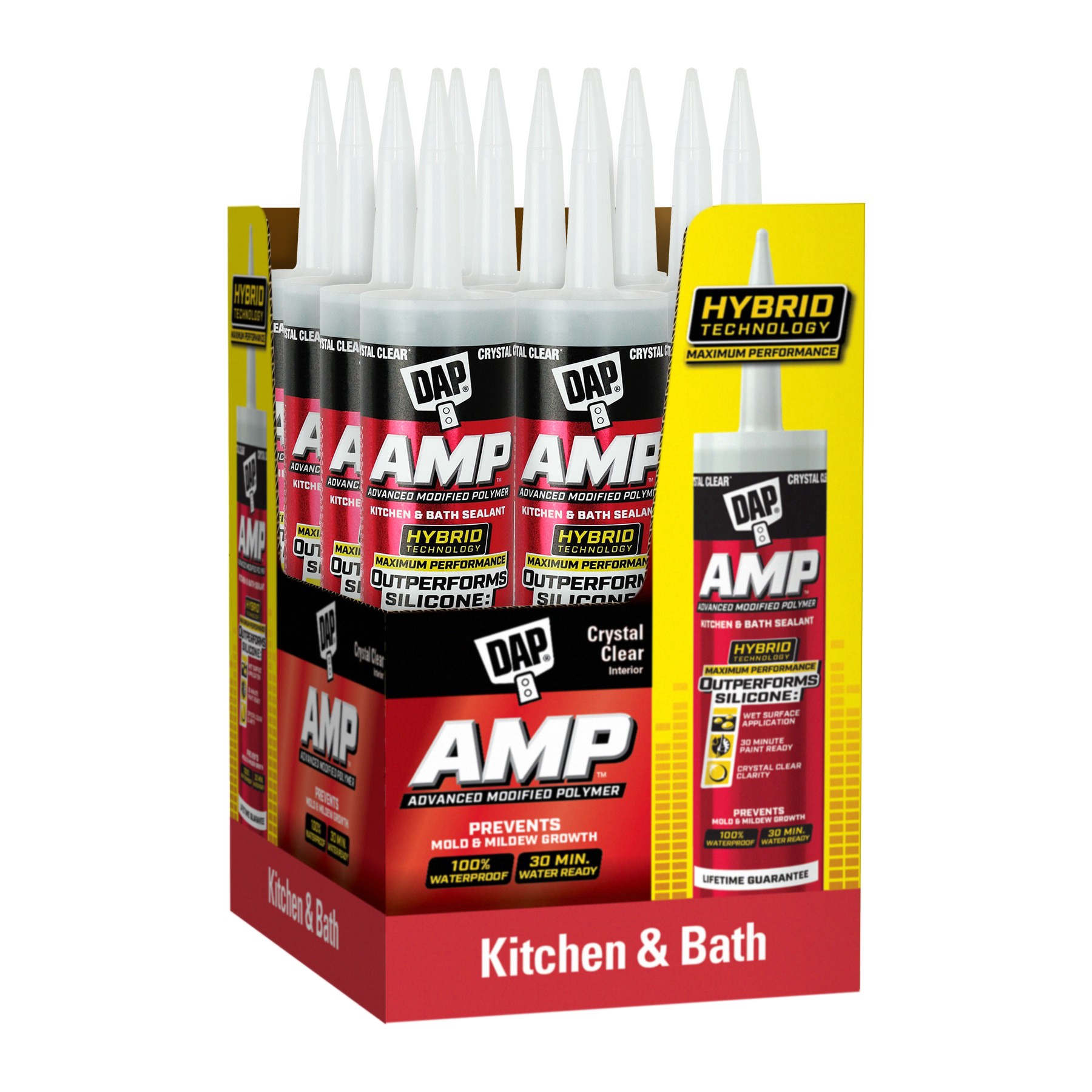 slide 2 of 6, DAP AMP 9-oz Kitchen and Bath Crystal Clear Paintable Advanced Sealant Caulk, 1 ct