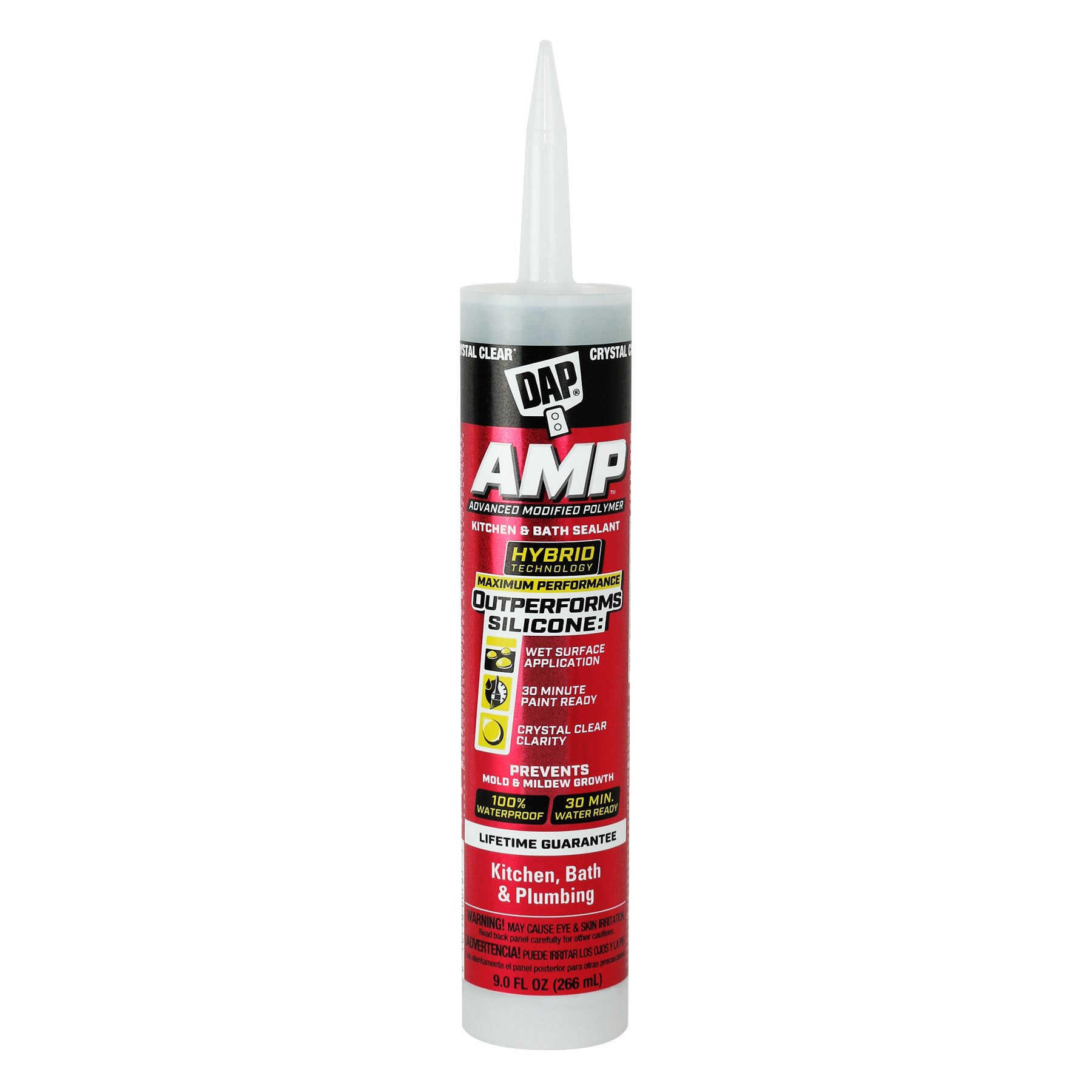 slide 1 of 6, DAP AMP 9-oz Kitchen and Bath Crystal Clear Paintable Advanced Sealant Caulk, 1 ct