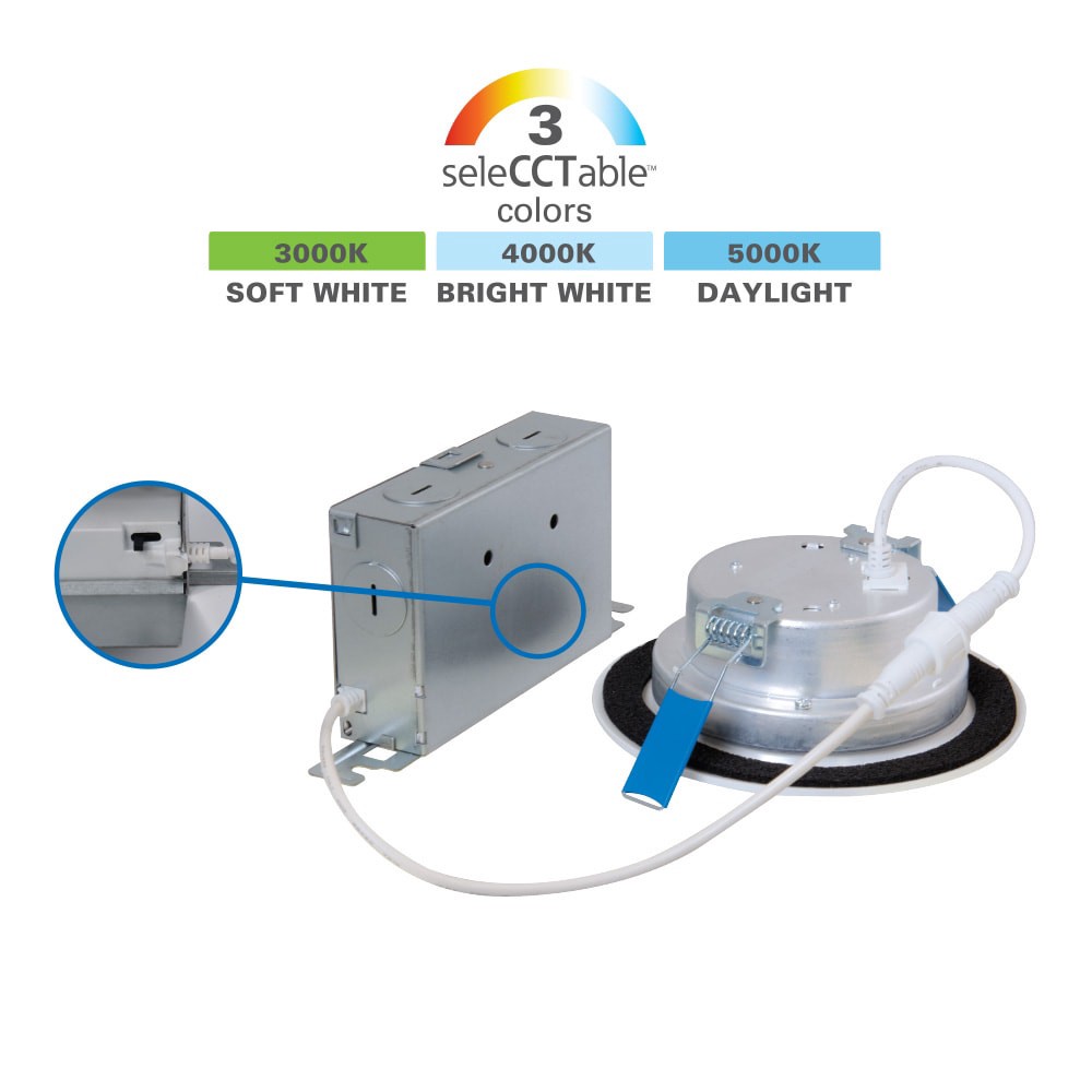 slide 3 of 6, HALO White 4-in 665 -Lumens Switchable Round Dimmable LED Canless Wet rated Recessed Downlight, 1 ct