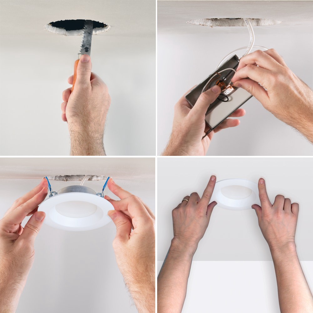 slide 4 of 6, HALO White 4-in 665 -Lumens Switchable Round Dimmable LED Canless Wet rated Recessed Downlight, 1 ct