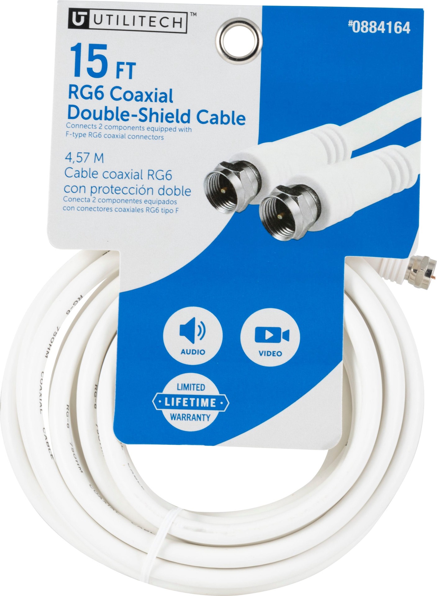 slide 6 of 6, Utilitech 15-ft RG6 White Coaxial Cable, 1 ct