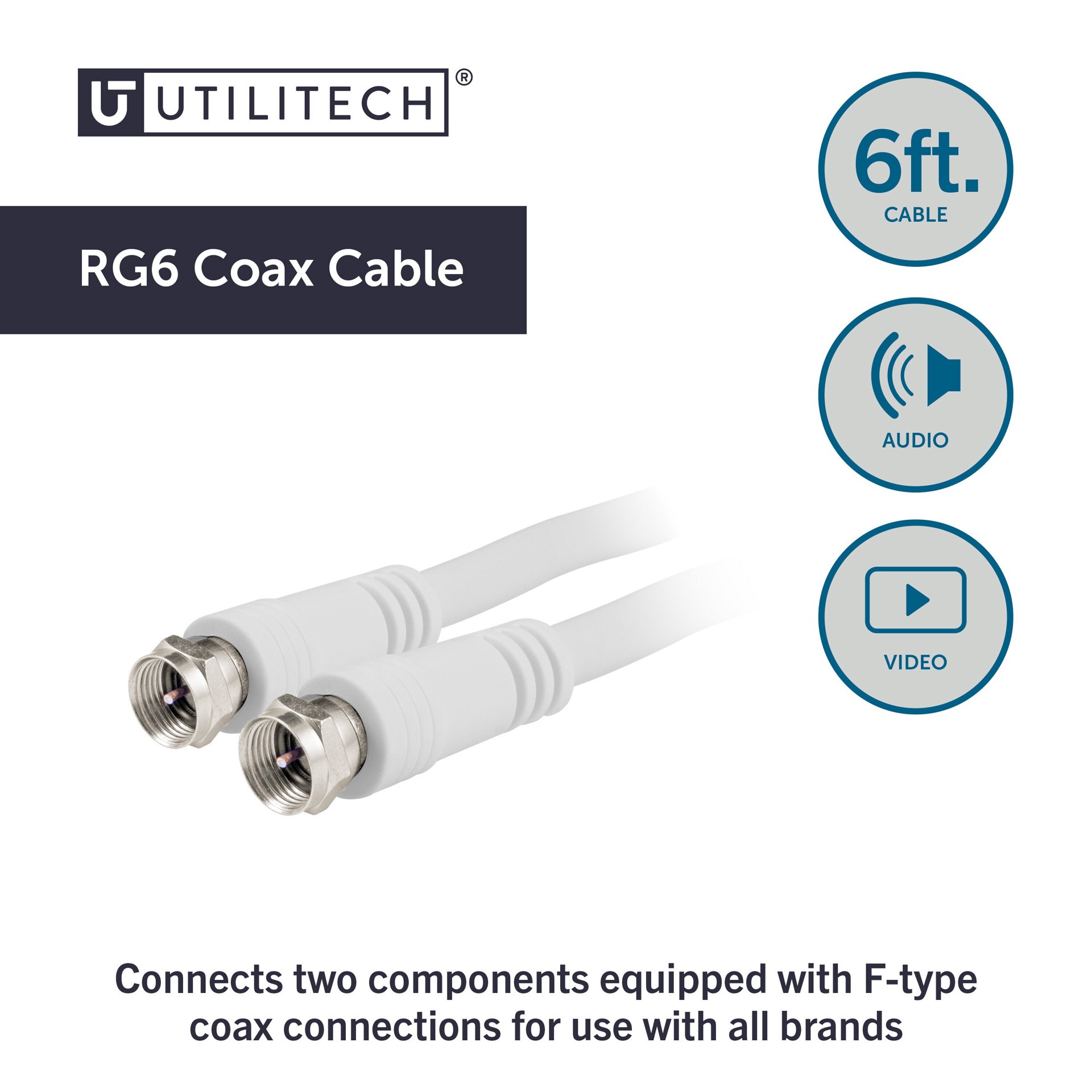 slide 2 of 6, Utilitech 6-ft RG6 White Coaxial Cable, 1 ct