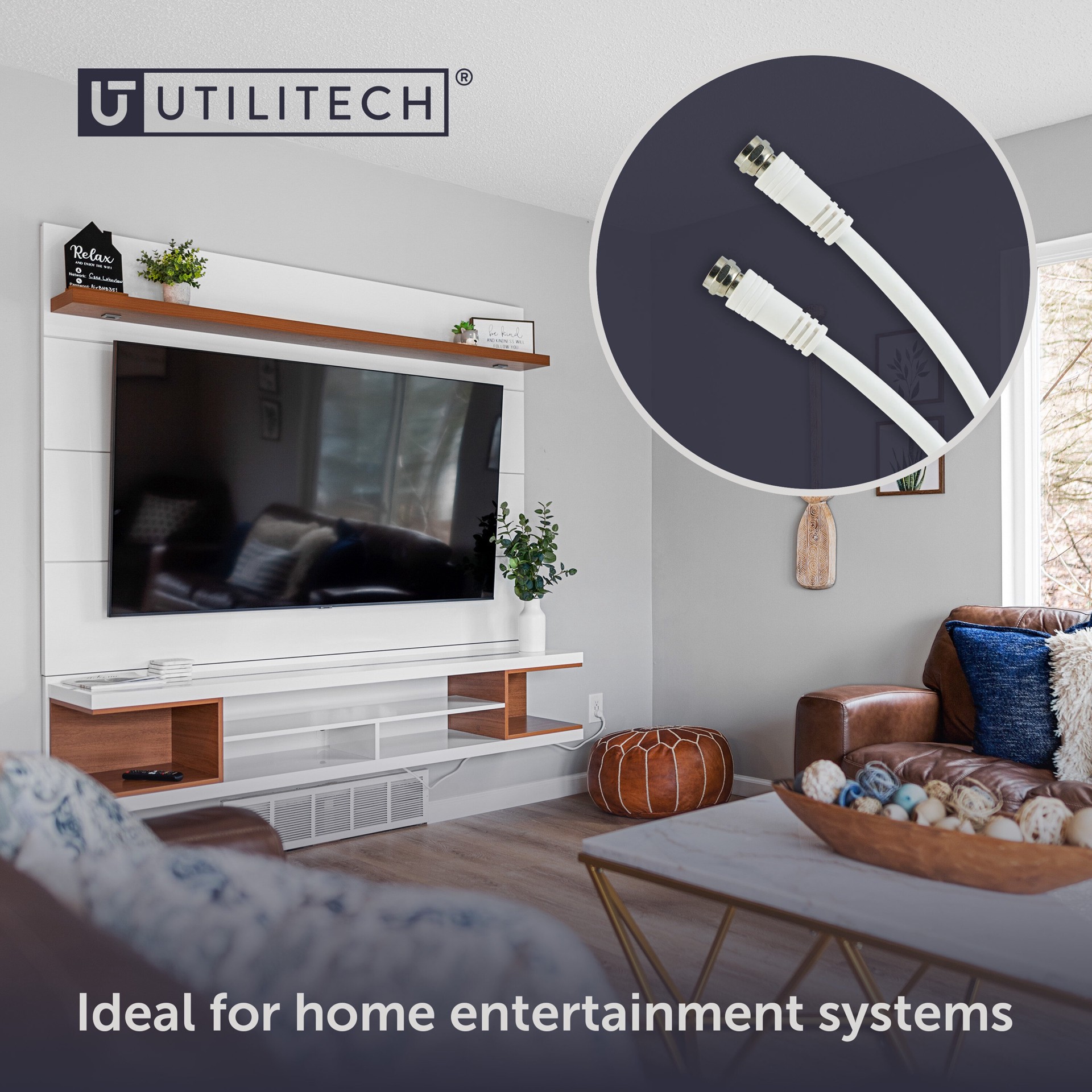 slide 4 of 6, Utilitech 6-ft RG6 White Coaxial Cable, 1 ct