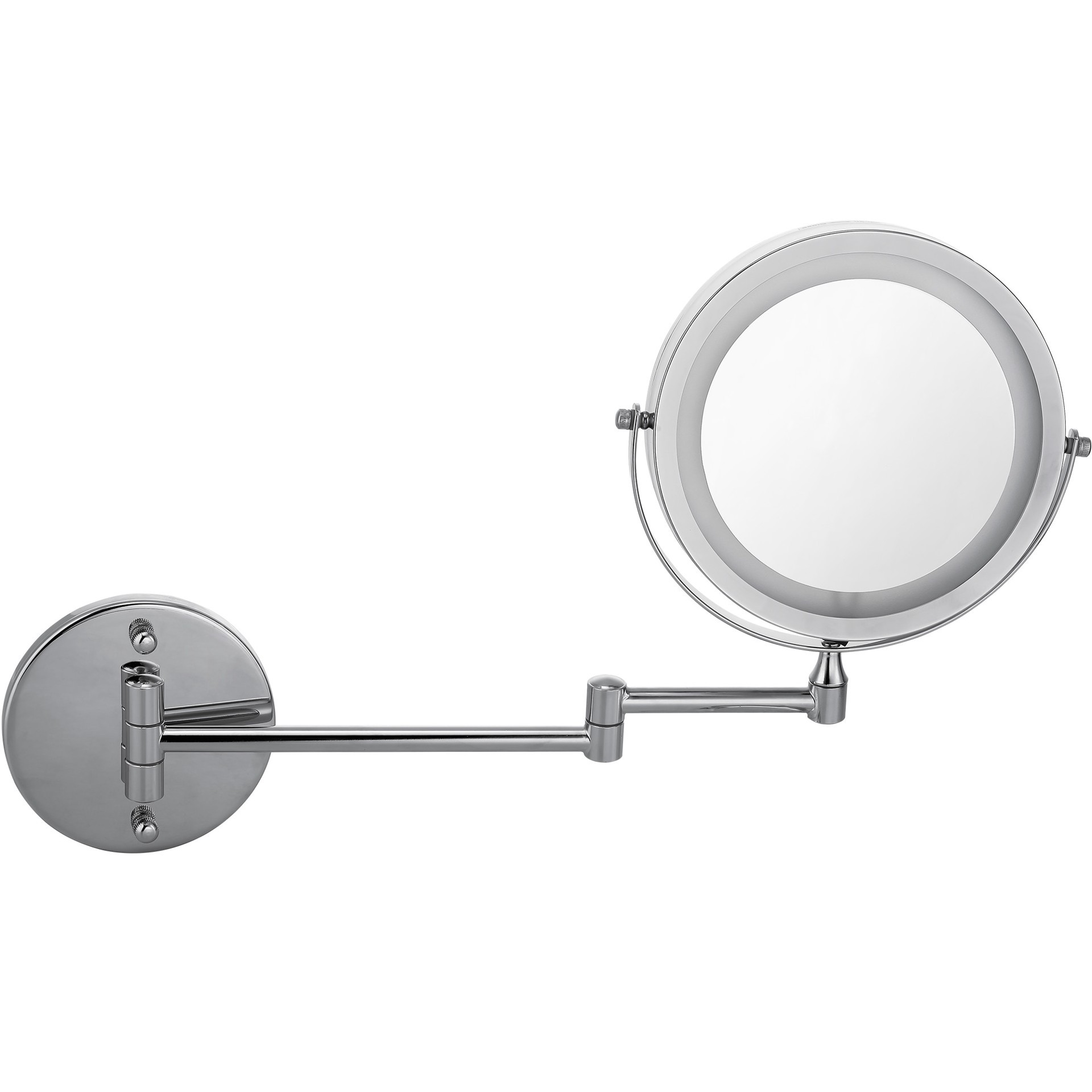 slide 3 of 6, allen + roth 4.75-in x 11.5-in Polished Chrome Double-Sided 5x Magnifying Wall-mounted vanity mirror with Light, 1 ct