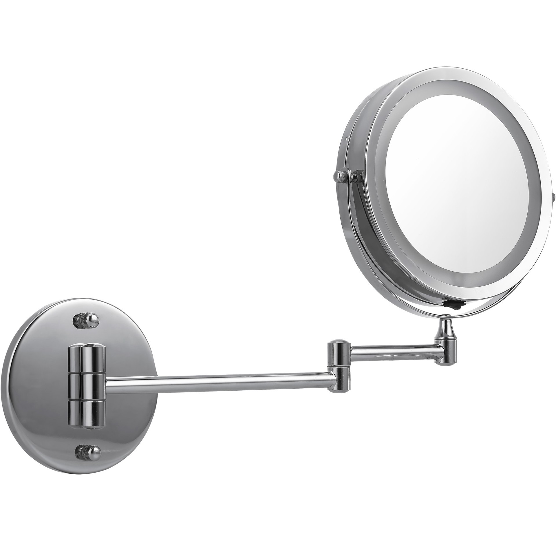 slide 4 of 6, allen + roth 4.75-in x 11.5-in Polished Chrome Double-Sided 5x Magnifying Wall-mounted vanity mirror with Light, 1 ct