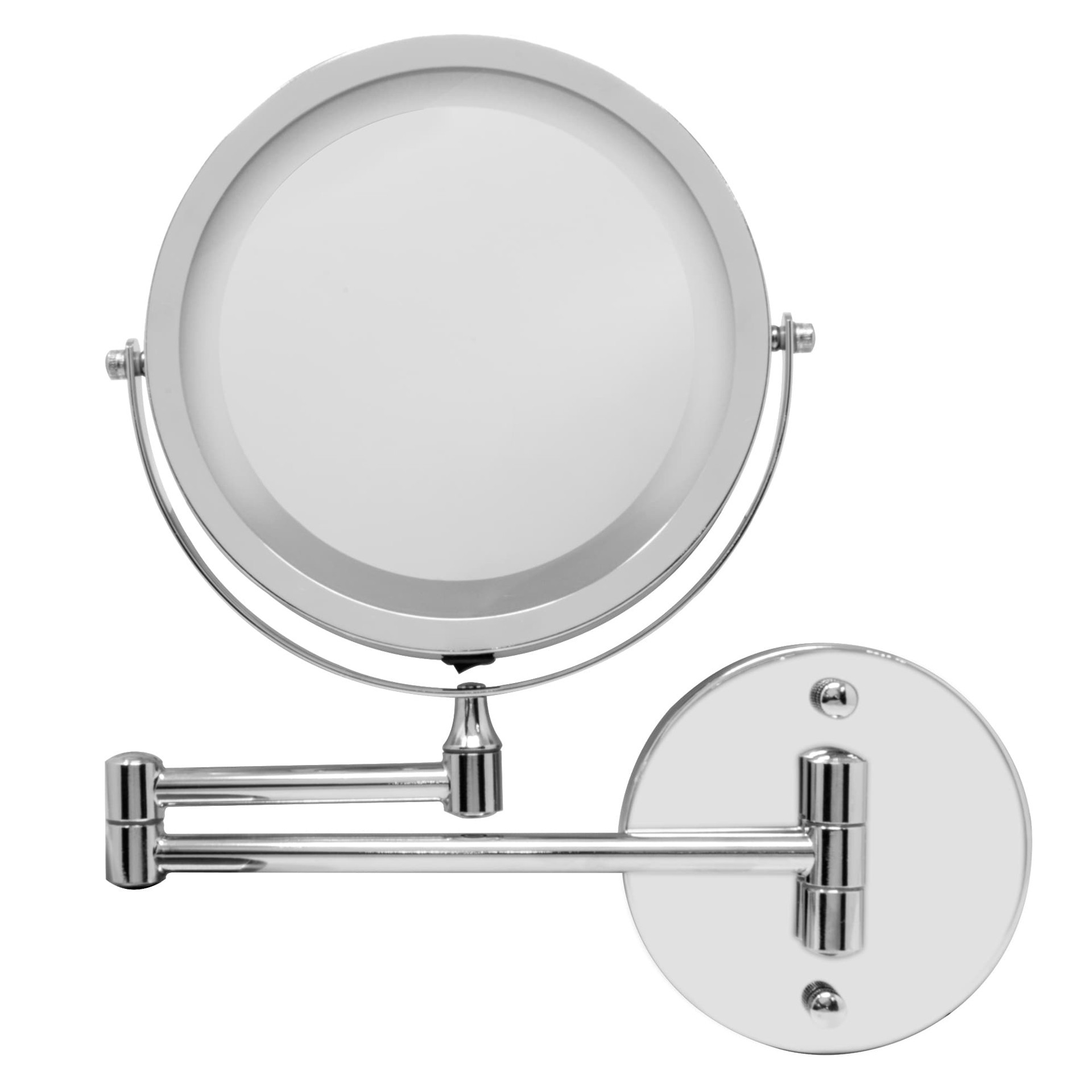 slide 1 of 6, allen + roth 4.75-in x 11.5-in Polished Chrome Double-Sided 5x Magnifying Wall-mounted vanity mirror with Light, 1 ct