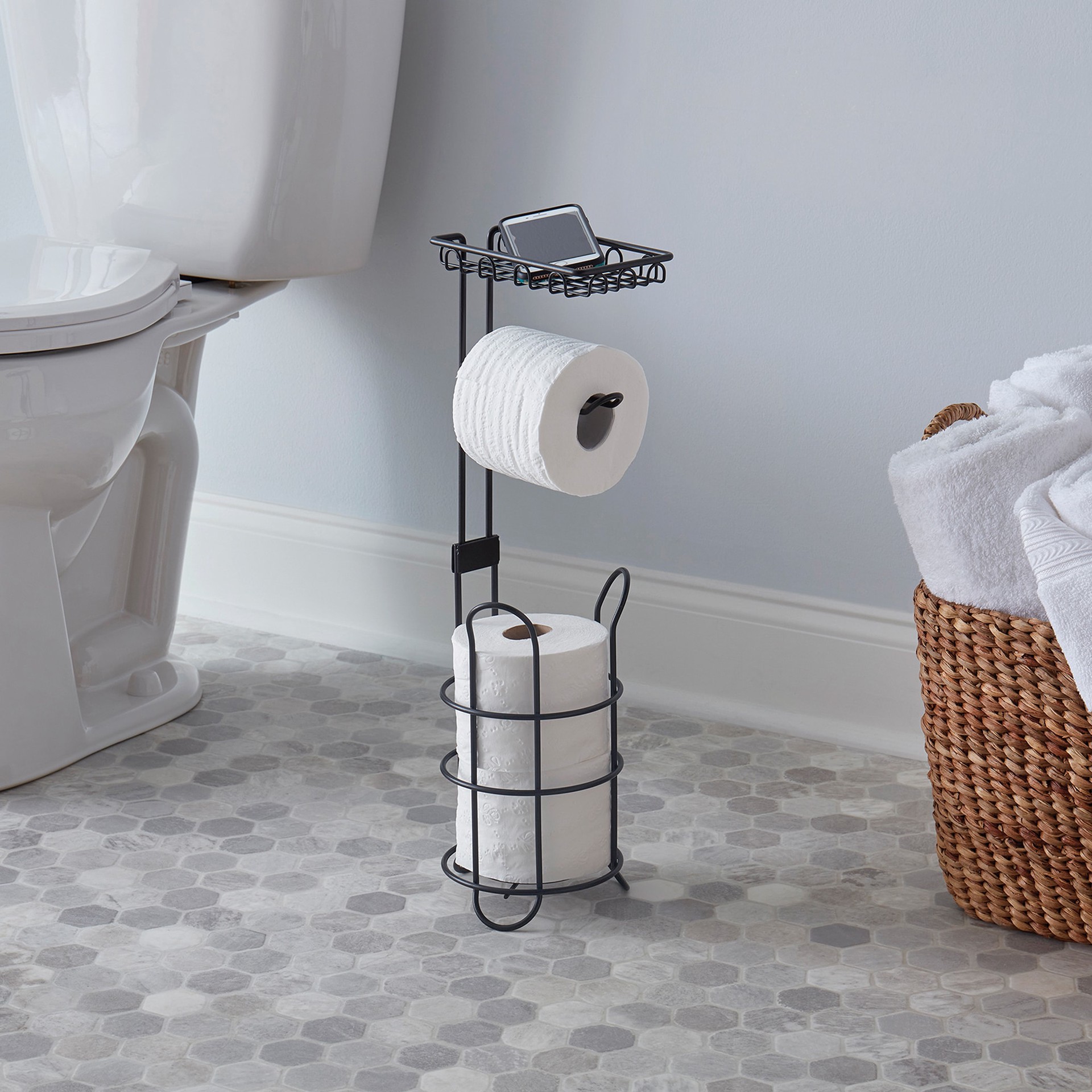 slide 2 of 6, Style Selections Matte Black Freestanding Single post Toilet Paper Holder 2 -Rolls, 1 ct