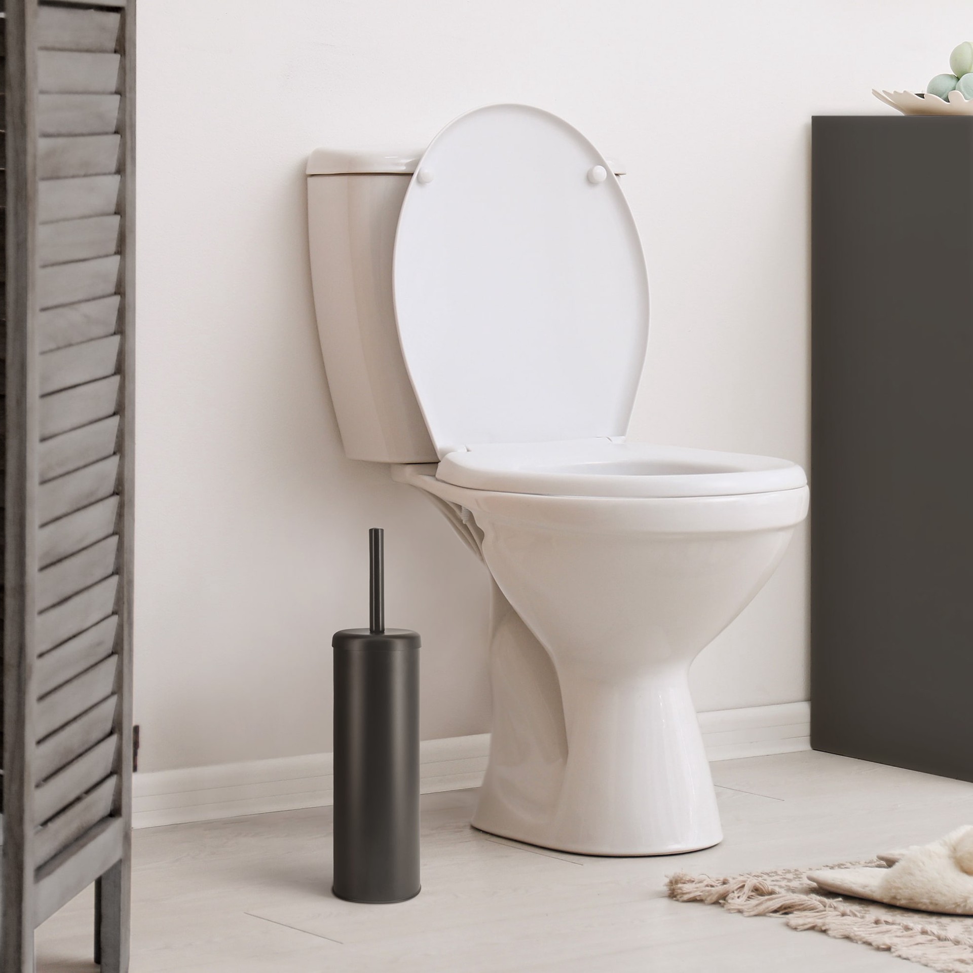 slide 3 of 5, allen + roth Arden Matte Black Metal Toilet Brush Holder, 1 ct